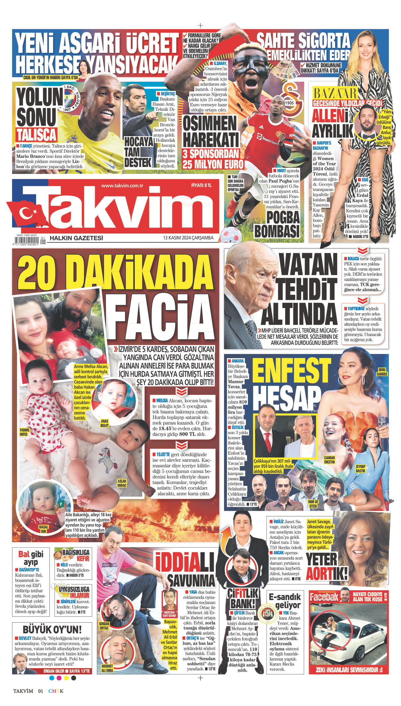 13 Kasım 2024 Takvim Gazete Manşeti