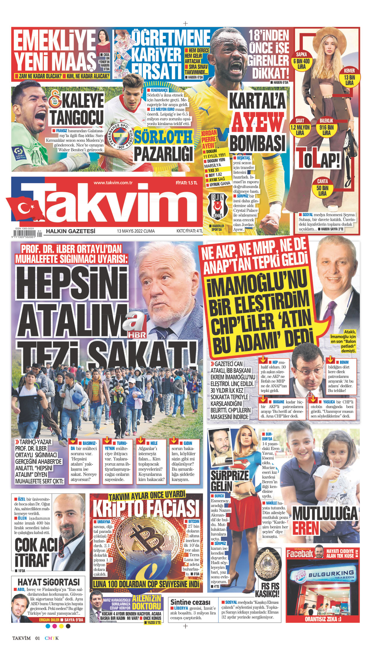 13 Mayıs 2022 Takvim Gazete Manşeti