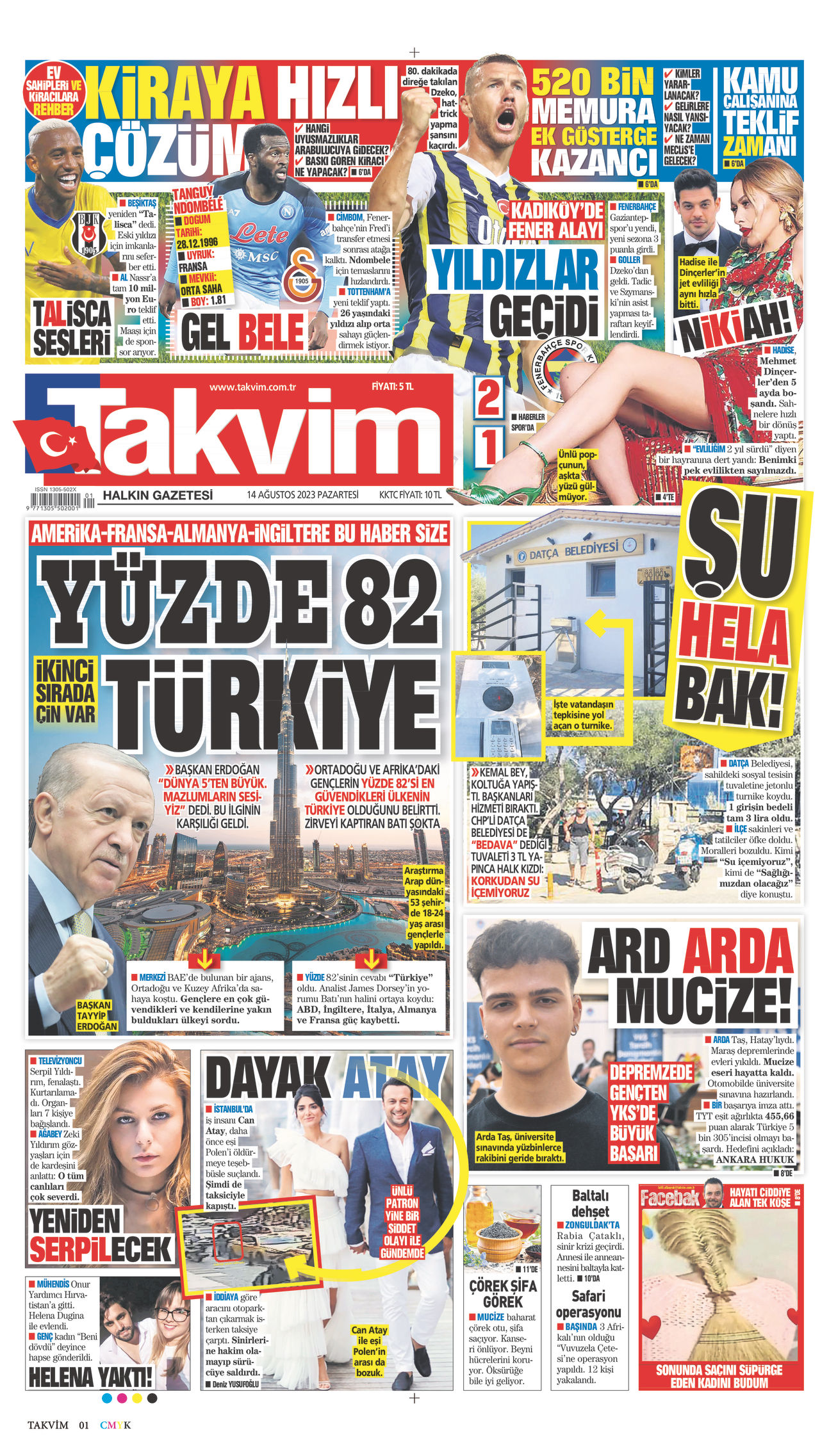 14 Ağustos 2023 Takvim Gazete Manşeti