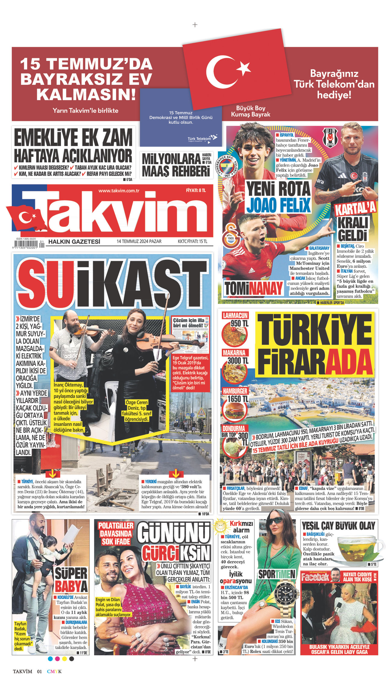 14 Temmuz 2024 Takvim Gazete Manşeti