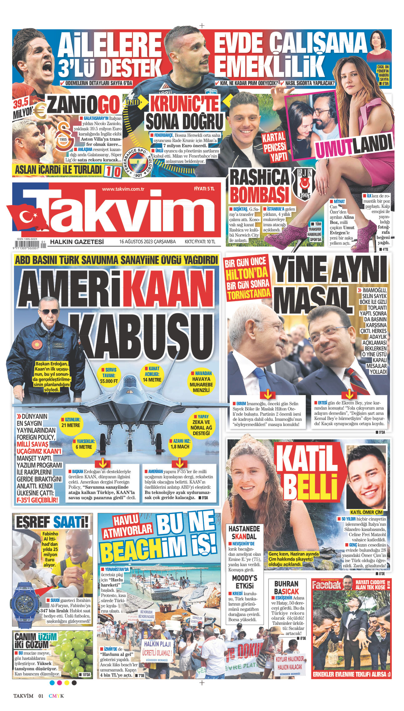 16 Ağustos 2023 Takvim Gazete Manşeti