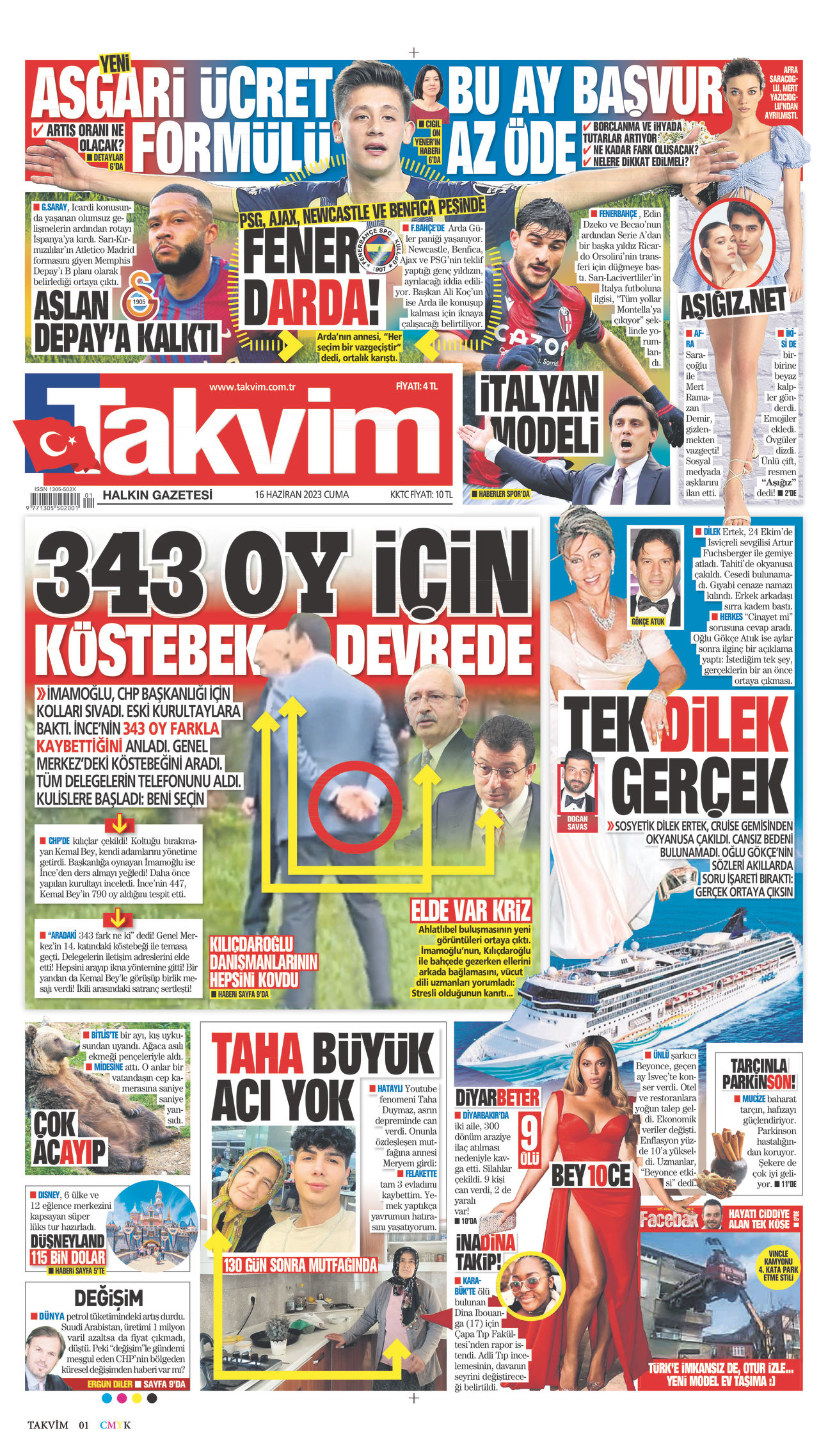 16 Haziran 2023 Takvim Gazete Manşeti