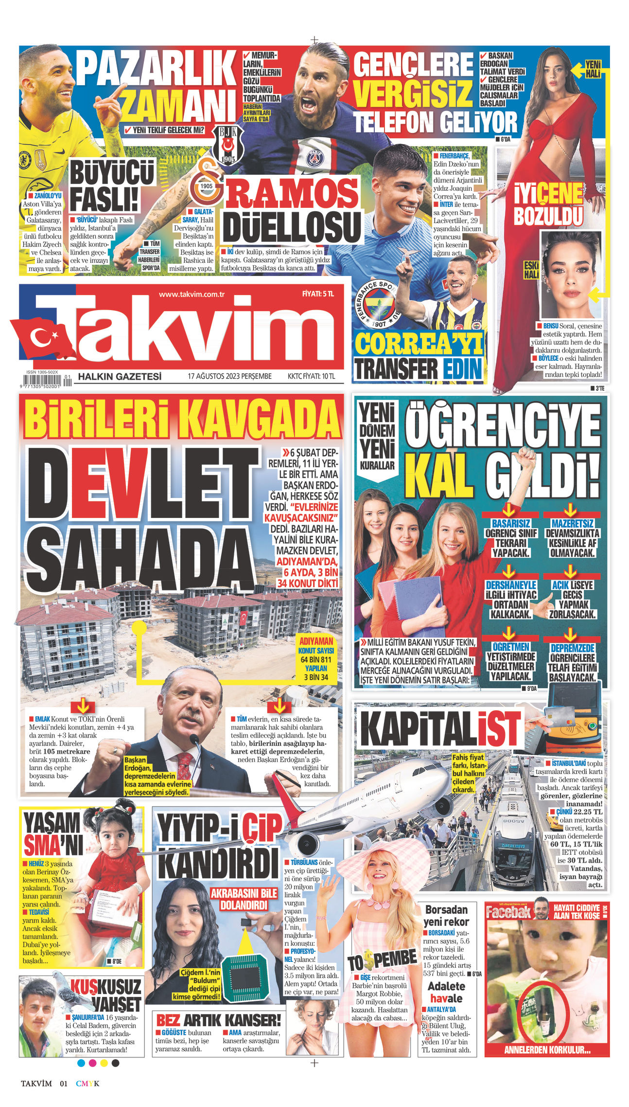 17 Ağustos 2023 Takvim Gazete Manşeti