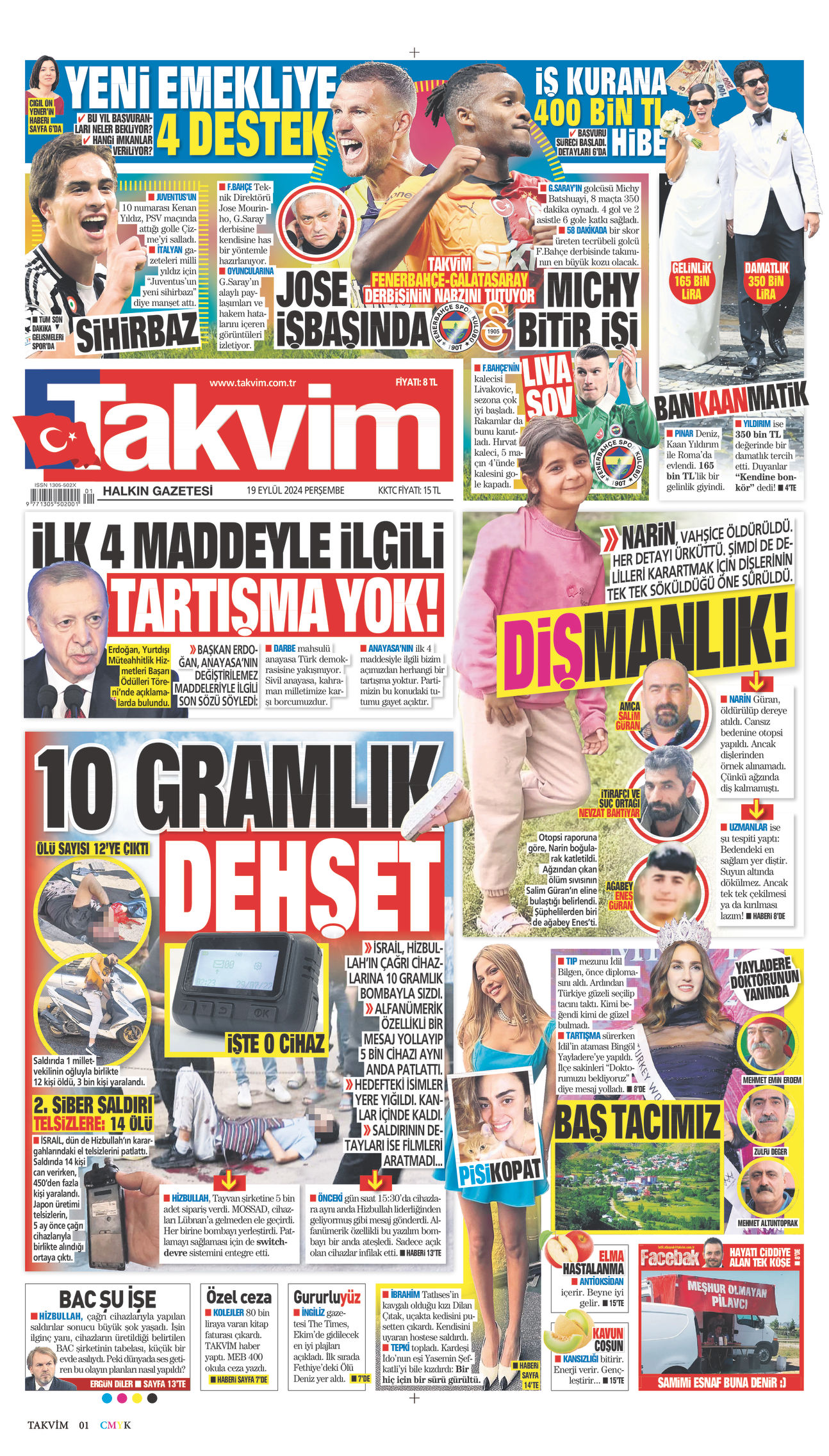 19 Eylül 2024 Takvim Gazete Manşeti