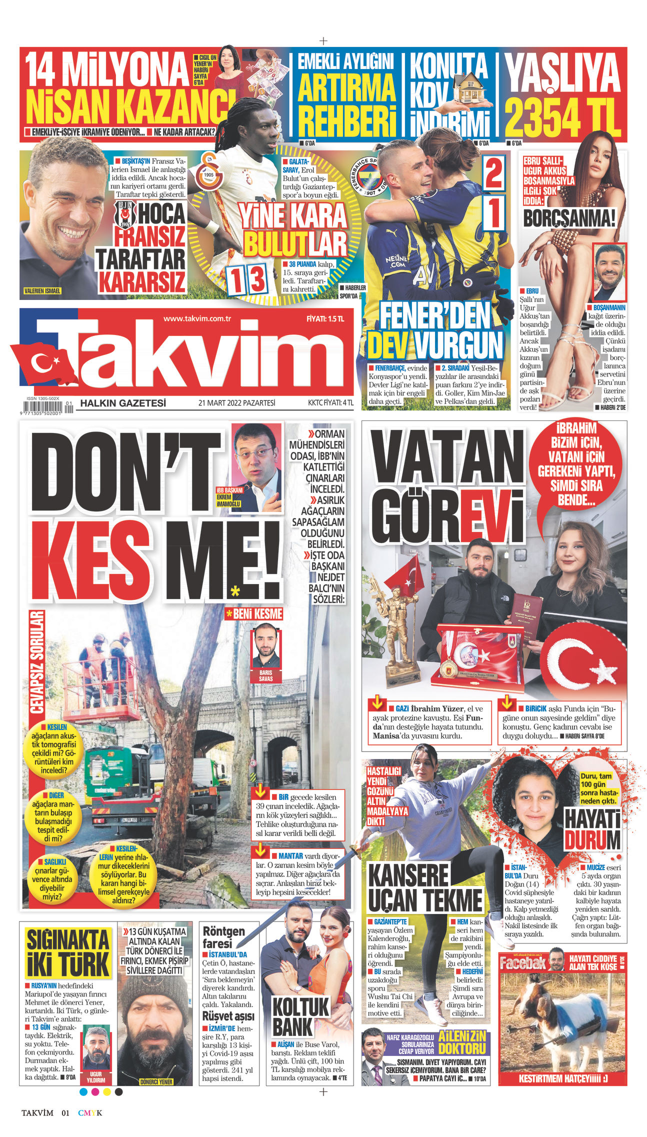 21 Mart 2022 Takvim Gazete Manşeti