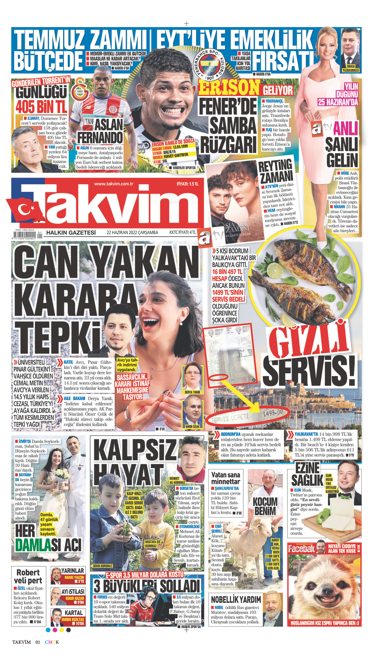 22 Haziran 2022 Takvim Gazete Manşeti