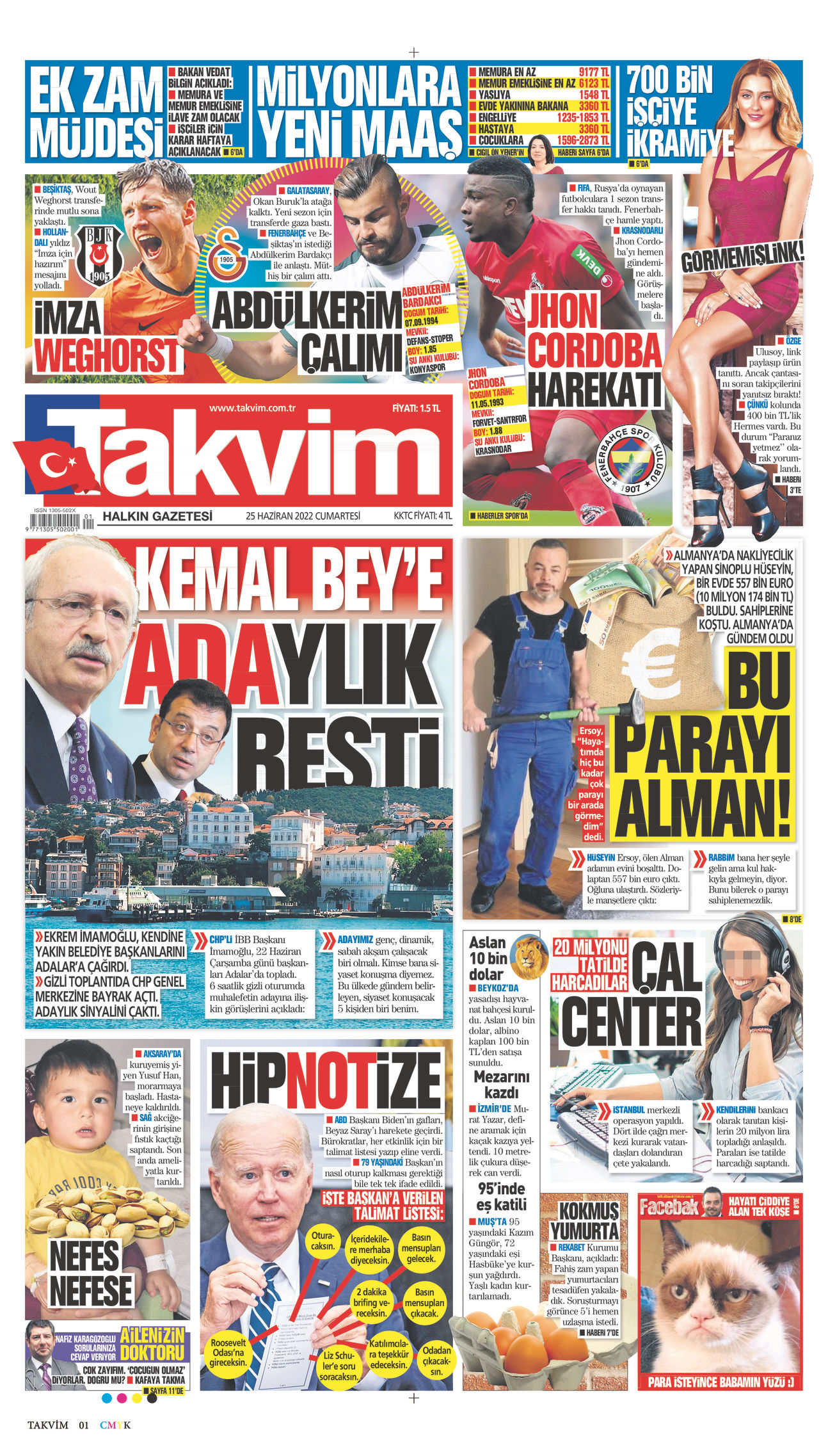 25 Haziran 2022 Takvim Gazete Manşeti