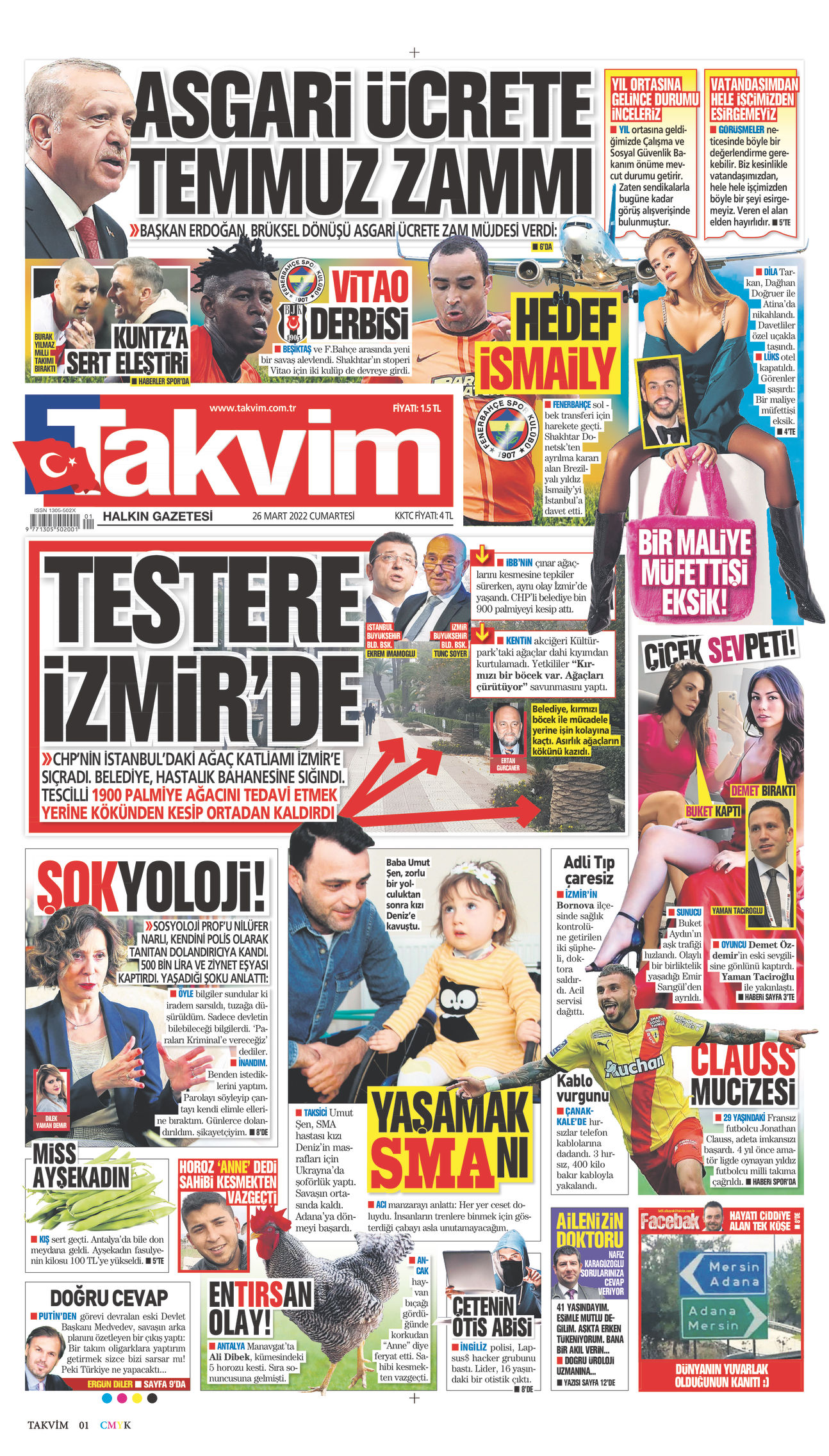 26 Mart 2022 Takvim Gazete Manşeti