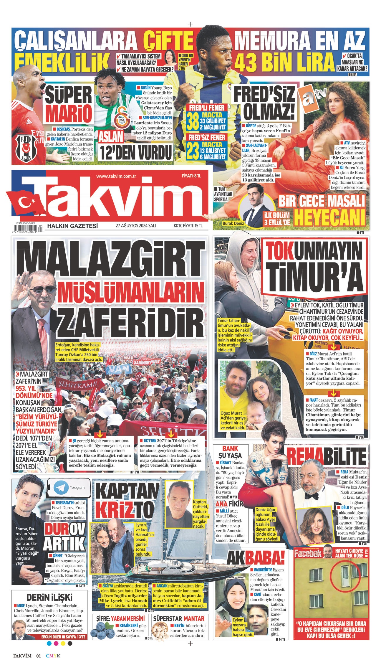 27 Ağustos 2024 Takvim Gazete Manşeti