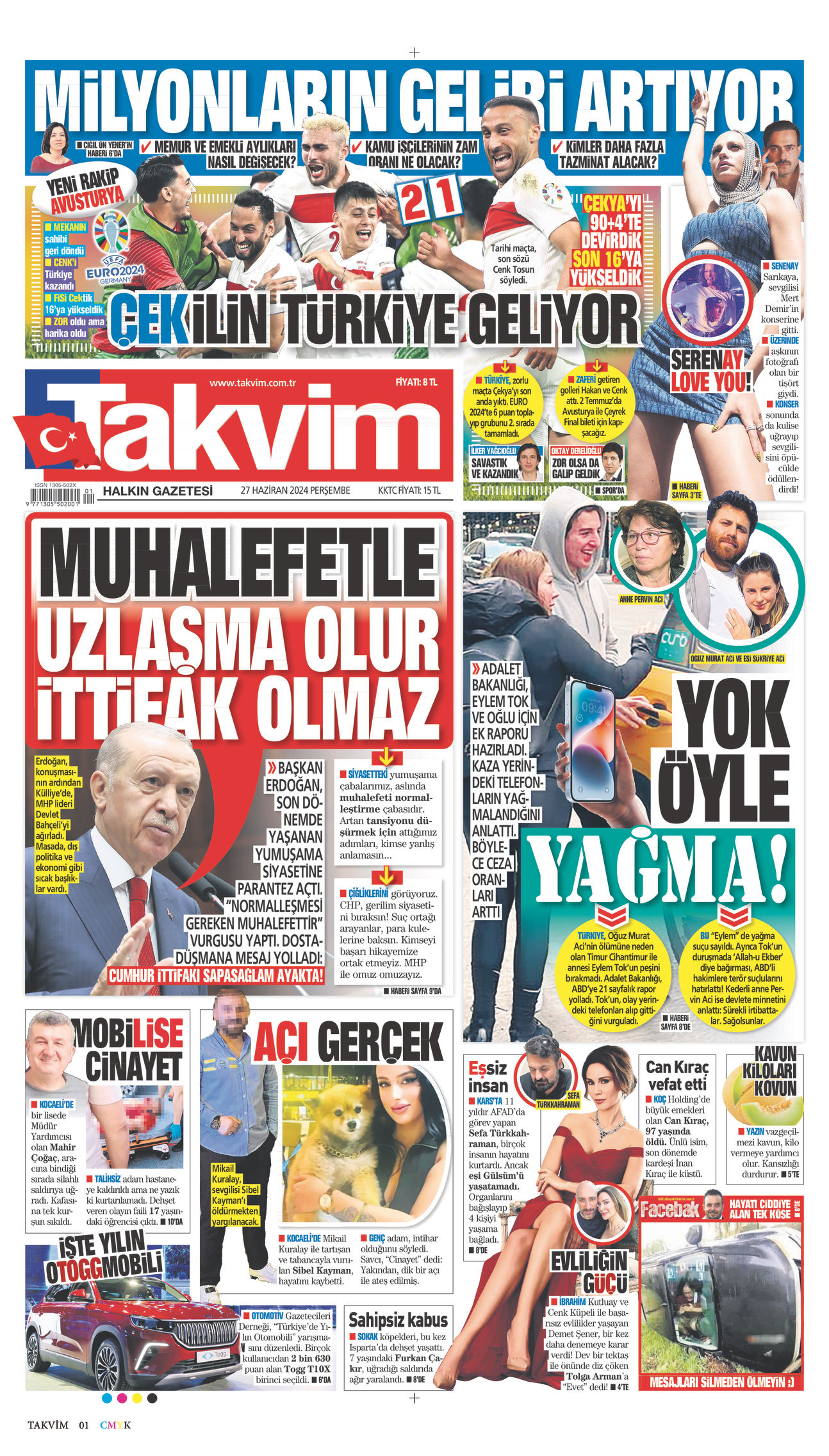 27 Haziran 2024 Takvim Gazete Manşeti