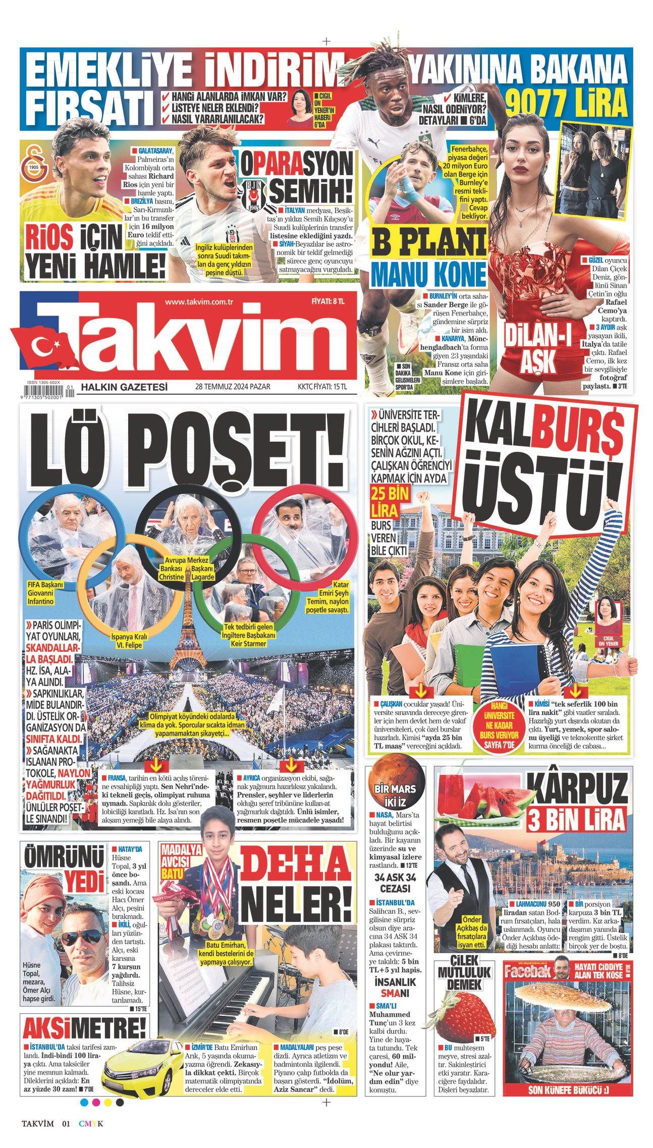 28 Temmuz 2024 Takvim Gazete Manşeti