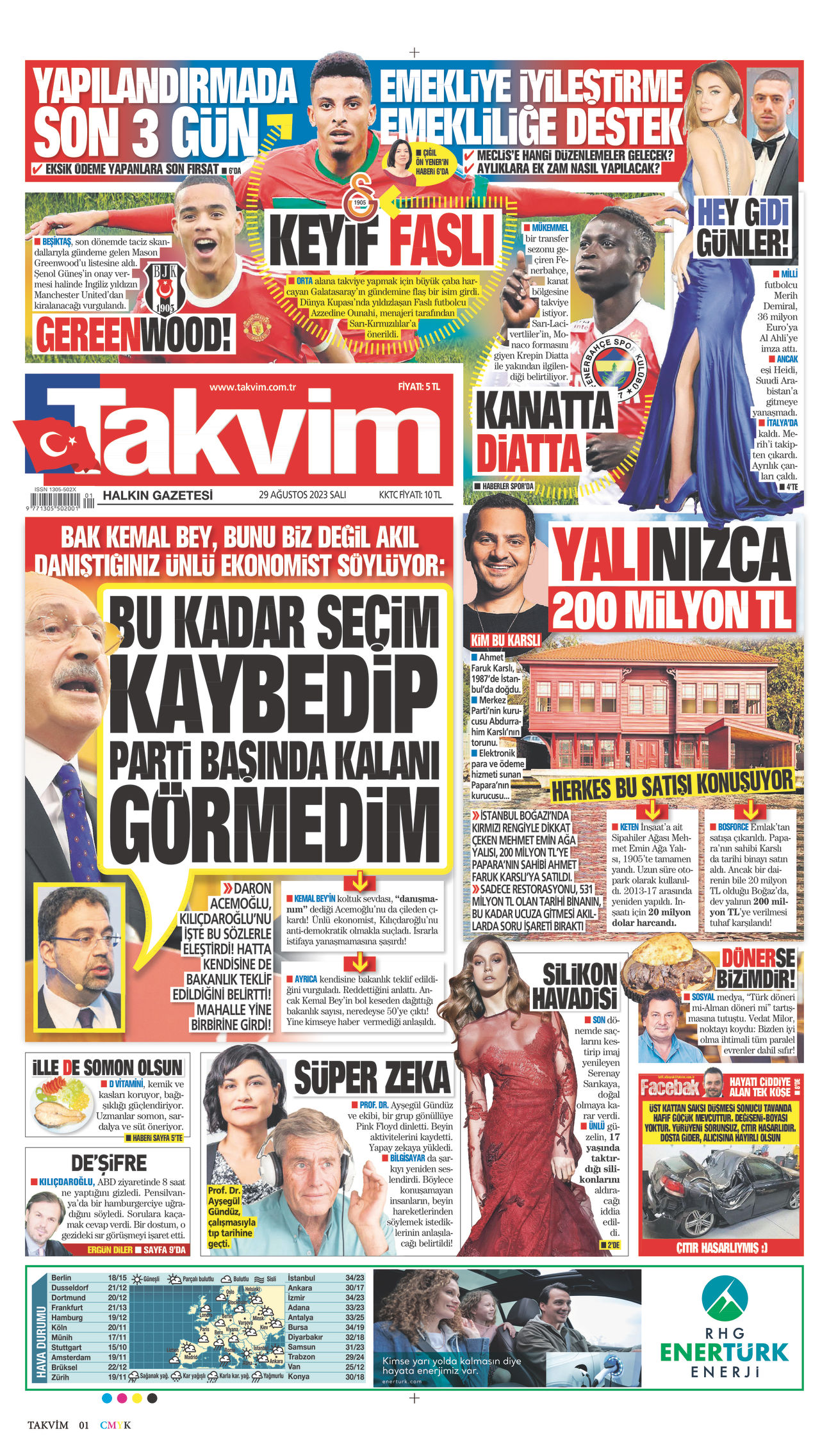 29 Ağustos 2023 Takvim Gazete Manşeti