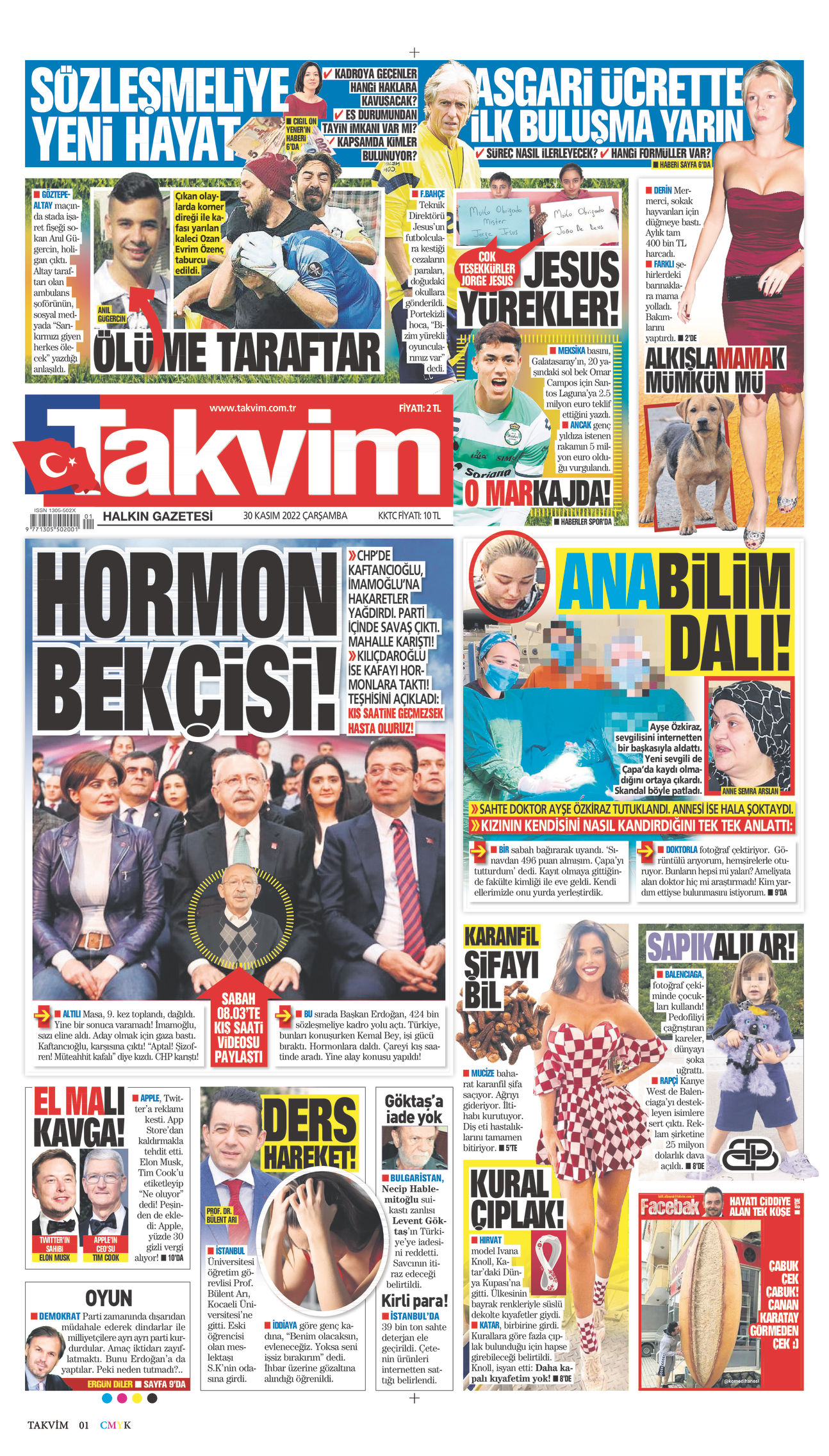 30 Kasım 2022 Takvim Gazete Manşeti