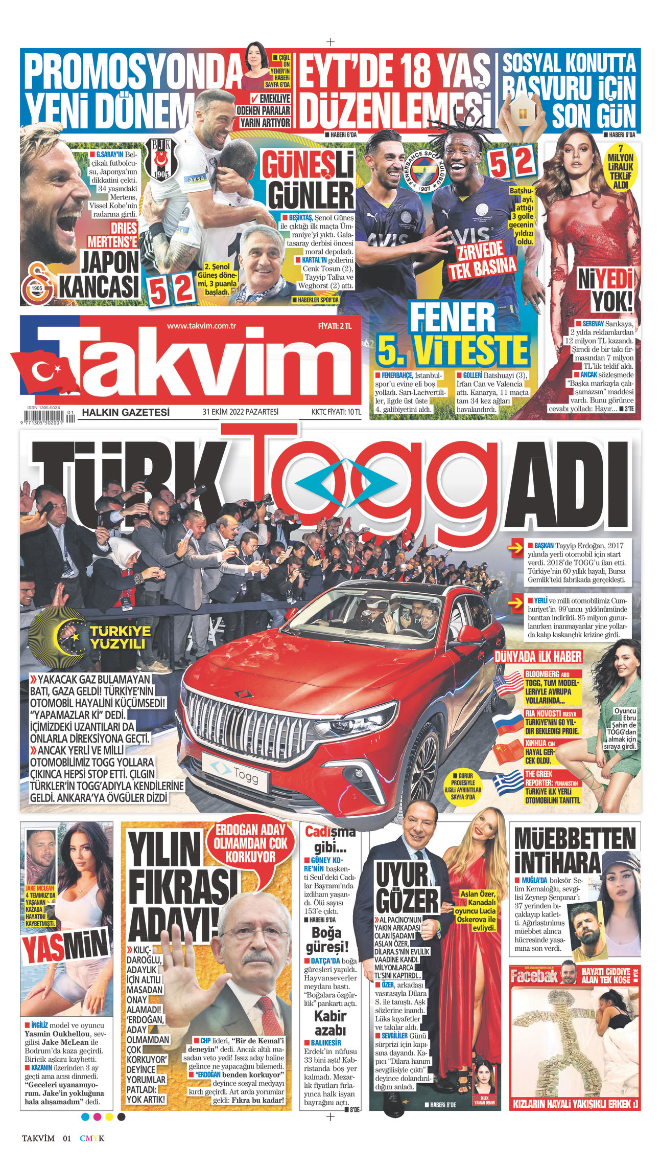 31 Ekim 2022 Takvim Gazete Manşeti