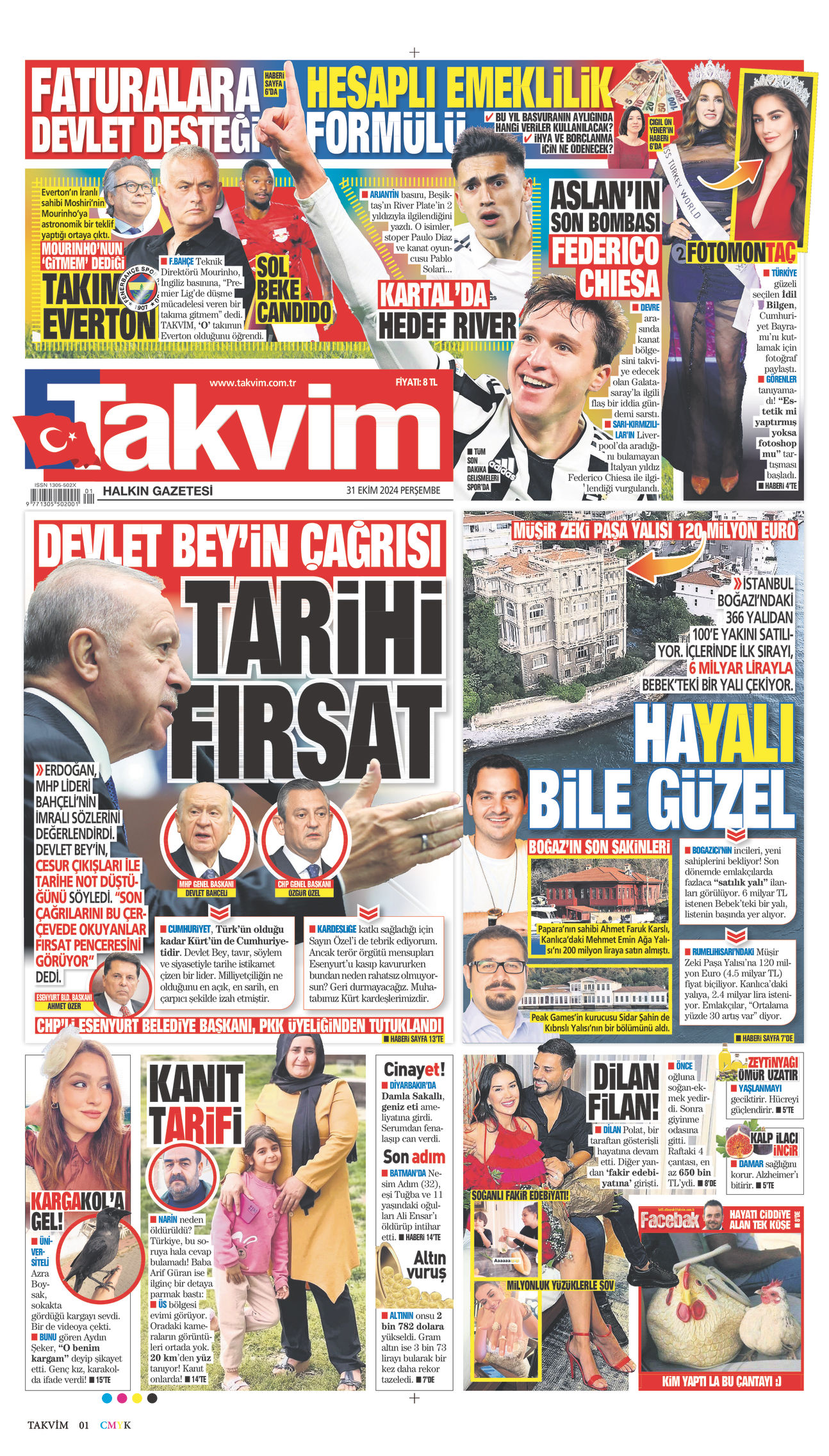 31 Ekim 2024 Takvim Gazete Manşeti