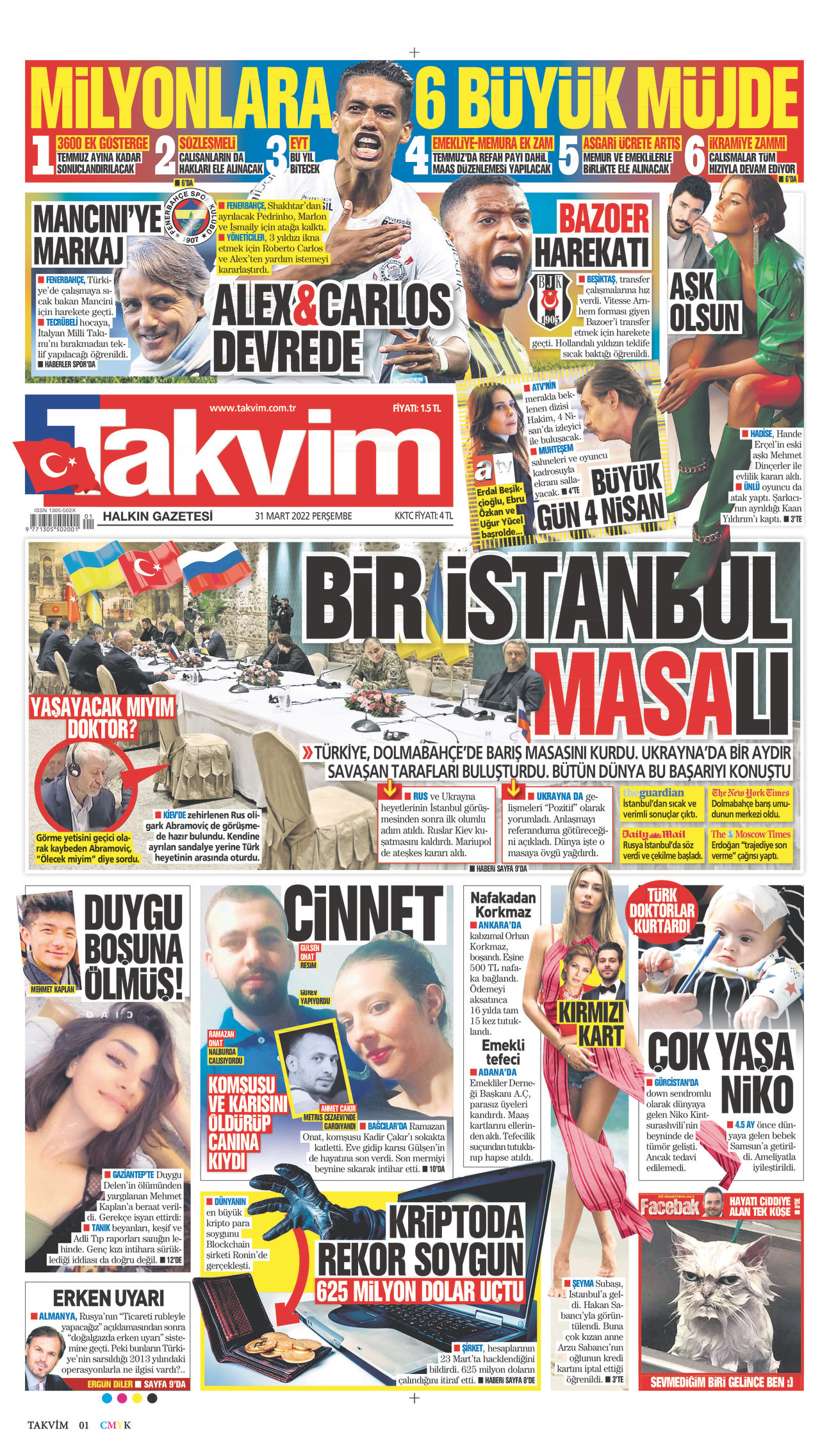 31 Mart 2022 Takvim Gazete Manşeti