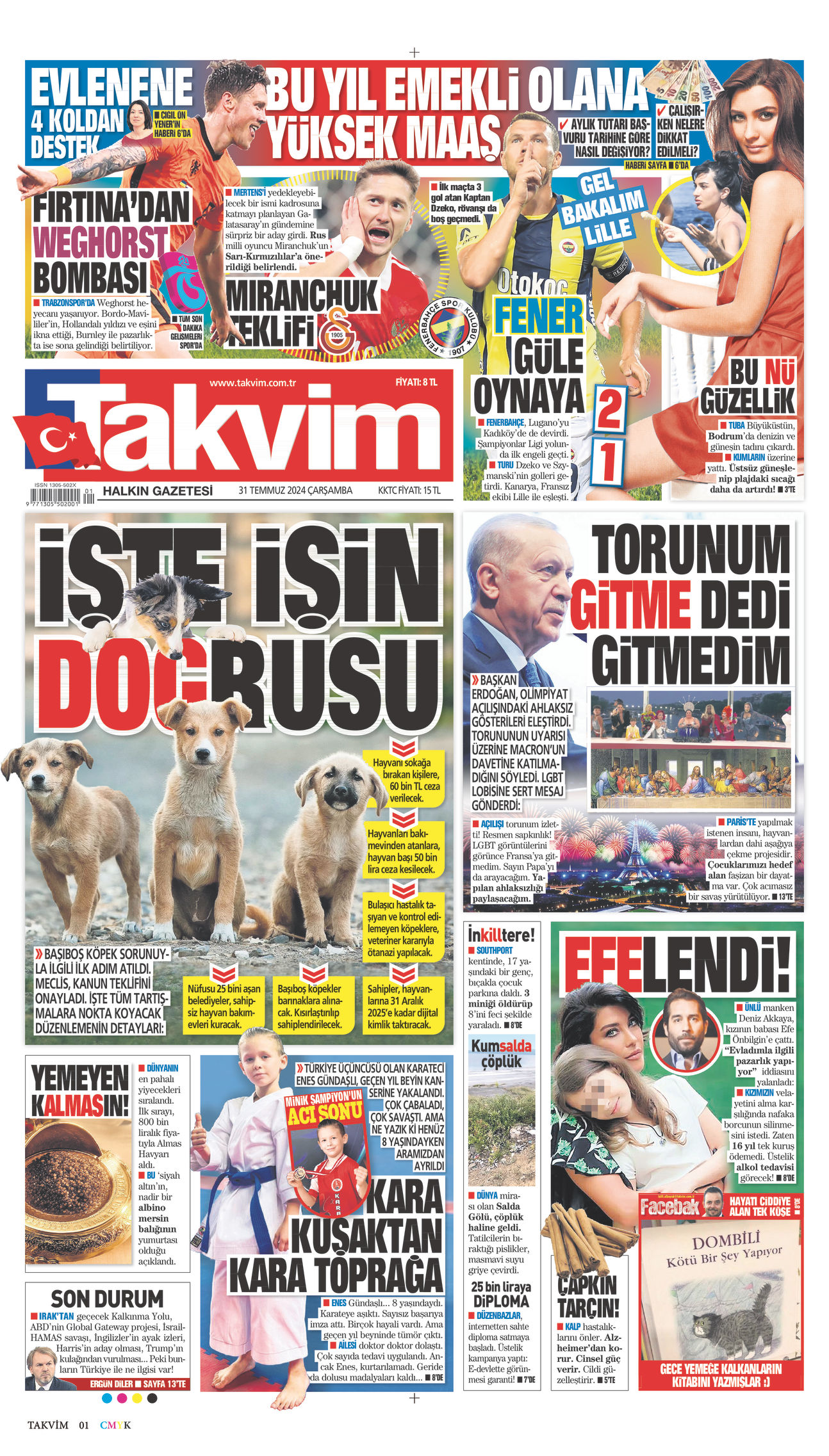 31 Temmuz 2024 Takvim Gazete Manşeti