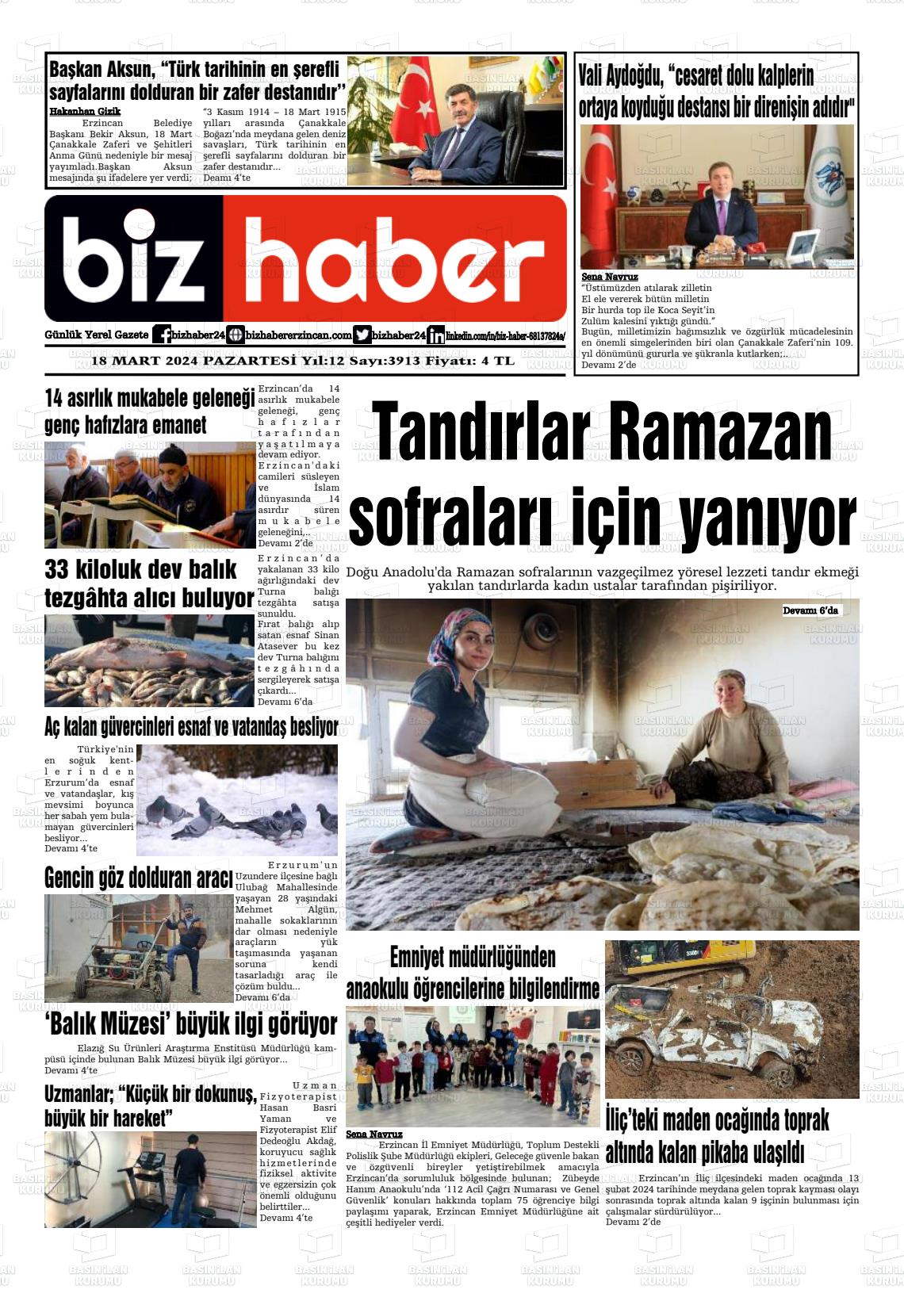 18 Mart 2024 Erzincan Taraf 24 Gazete Manşeti