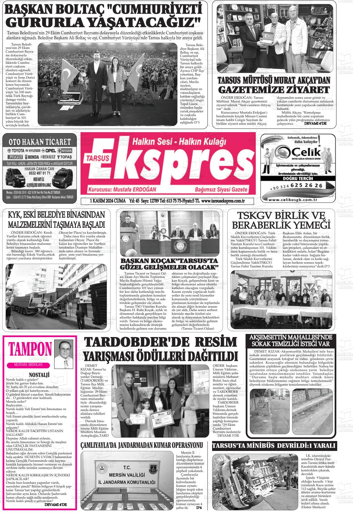 01 Kasım 2024 Tarsus Ekspres Gazete Manşeti