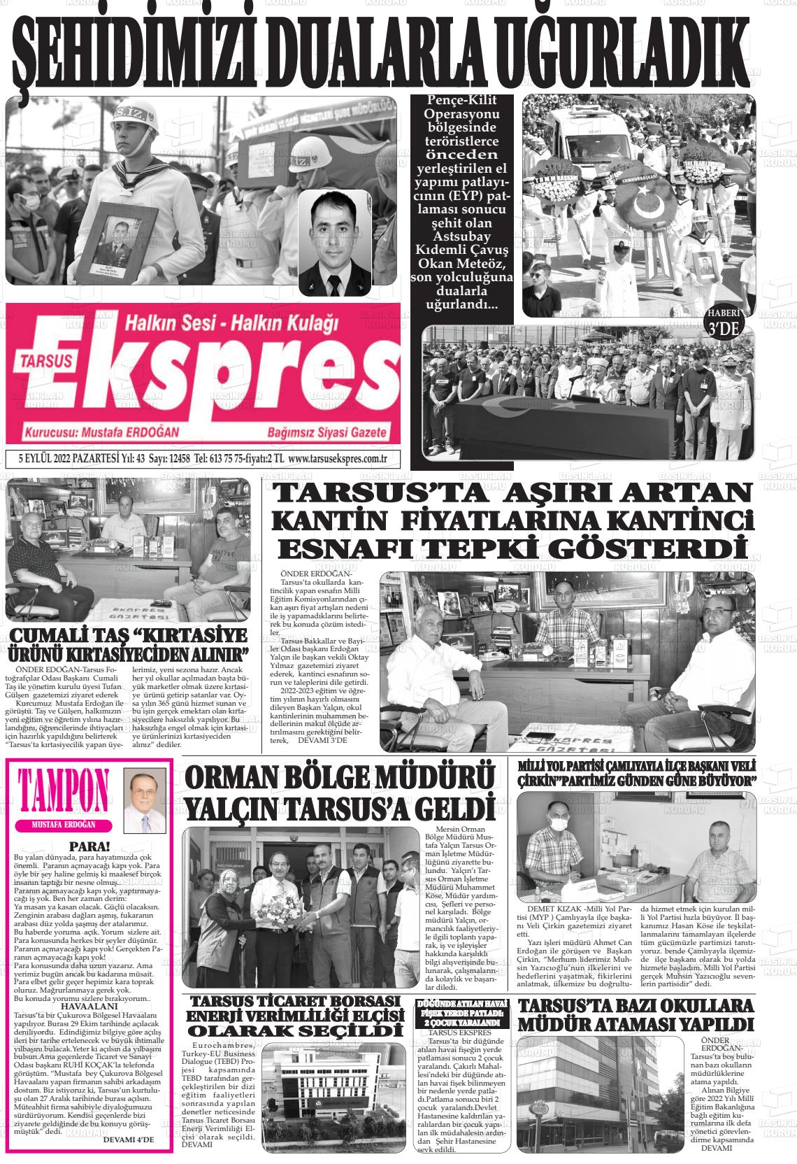 05 Eylül 2022 Tarsus Ekspres Gazete Manşeti