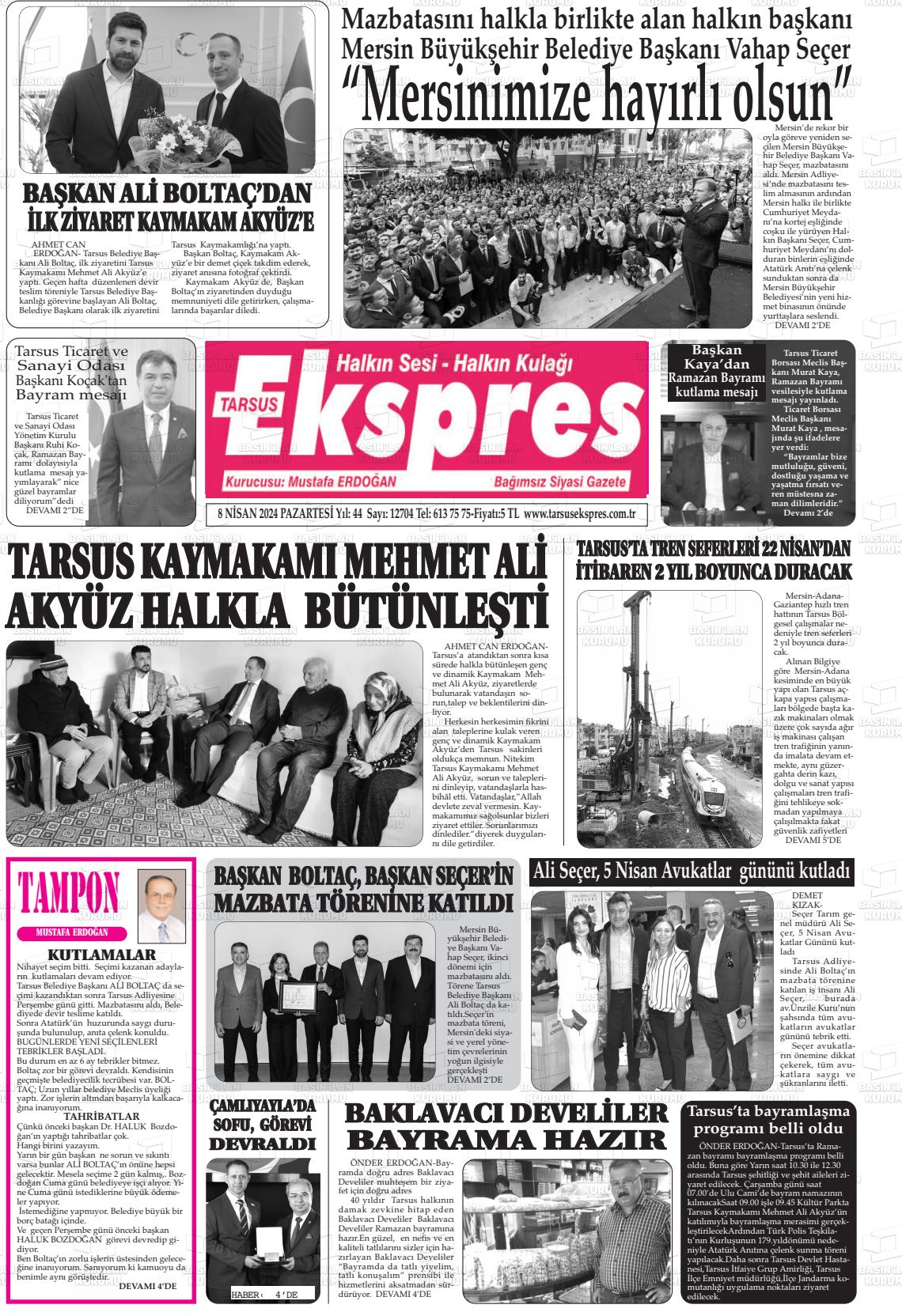 08 Nisan 2024 Tarsus Ekspres Gazete Manşeti