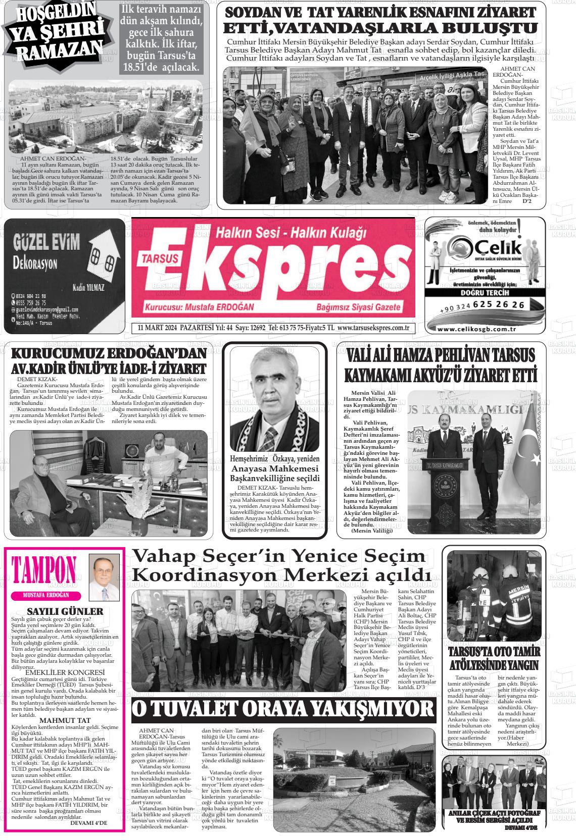 11 Mart 2024 Tarsus Ekspres Gazete Manşeti