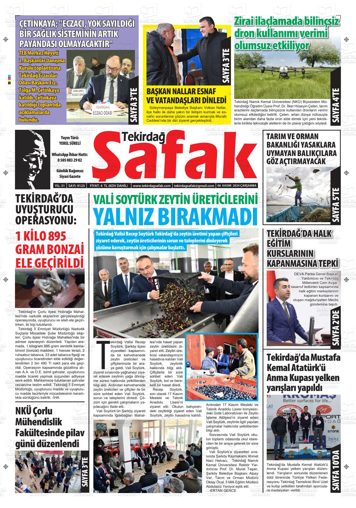 06 Kasım 2024 Tekirdağ Şafak Gazete Manşeti