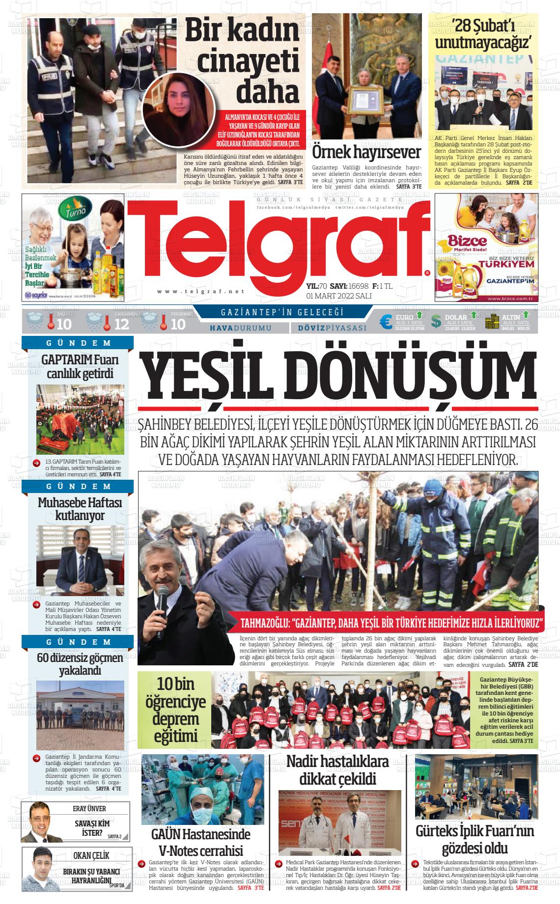 01 Mart 2022 Telgraf Gazete Manşeti