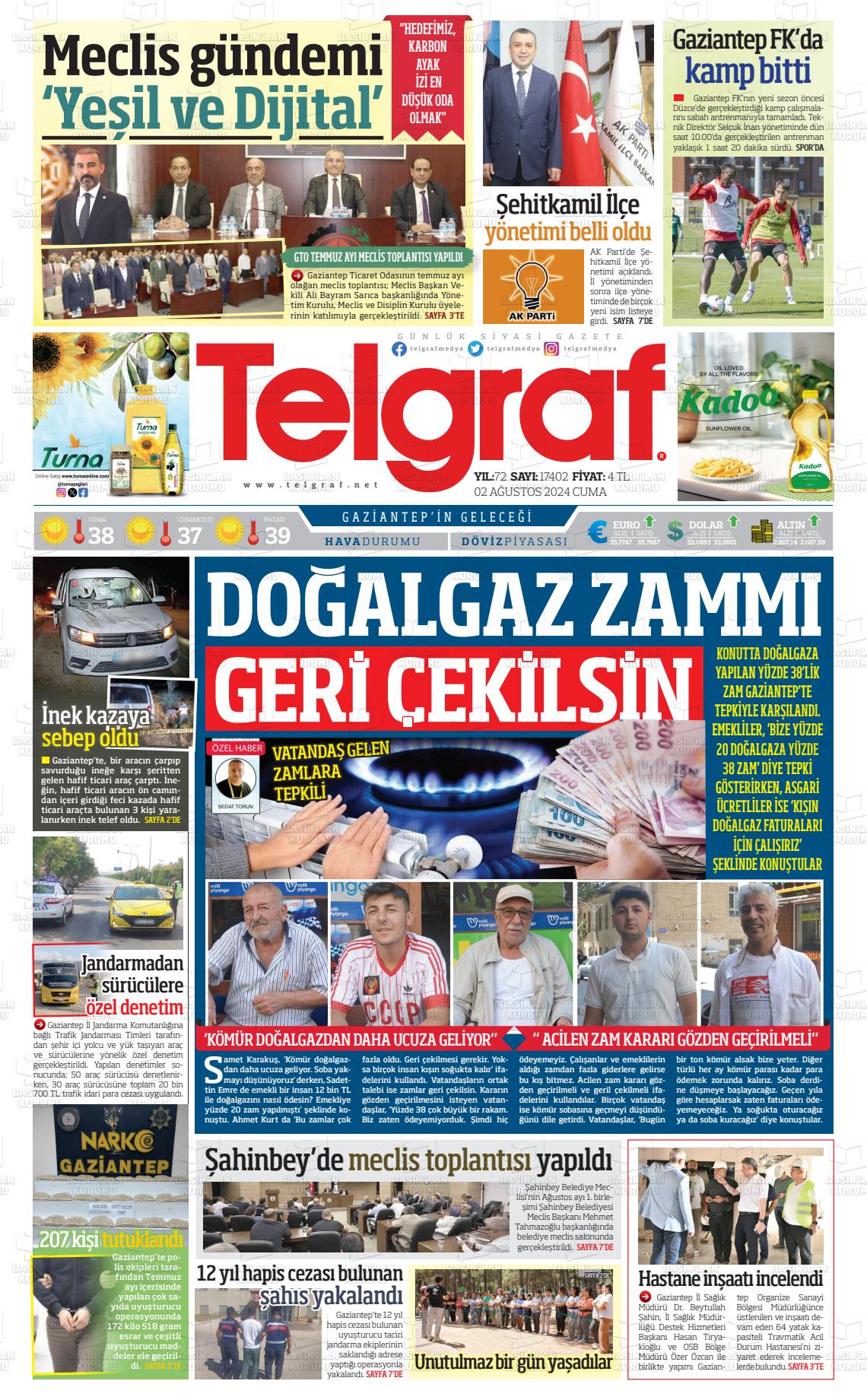 02 Ağustos 2024 Telgraf Gazete Manşeti