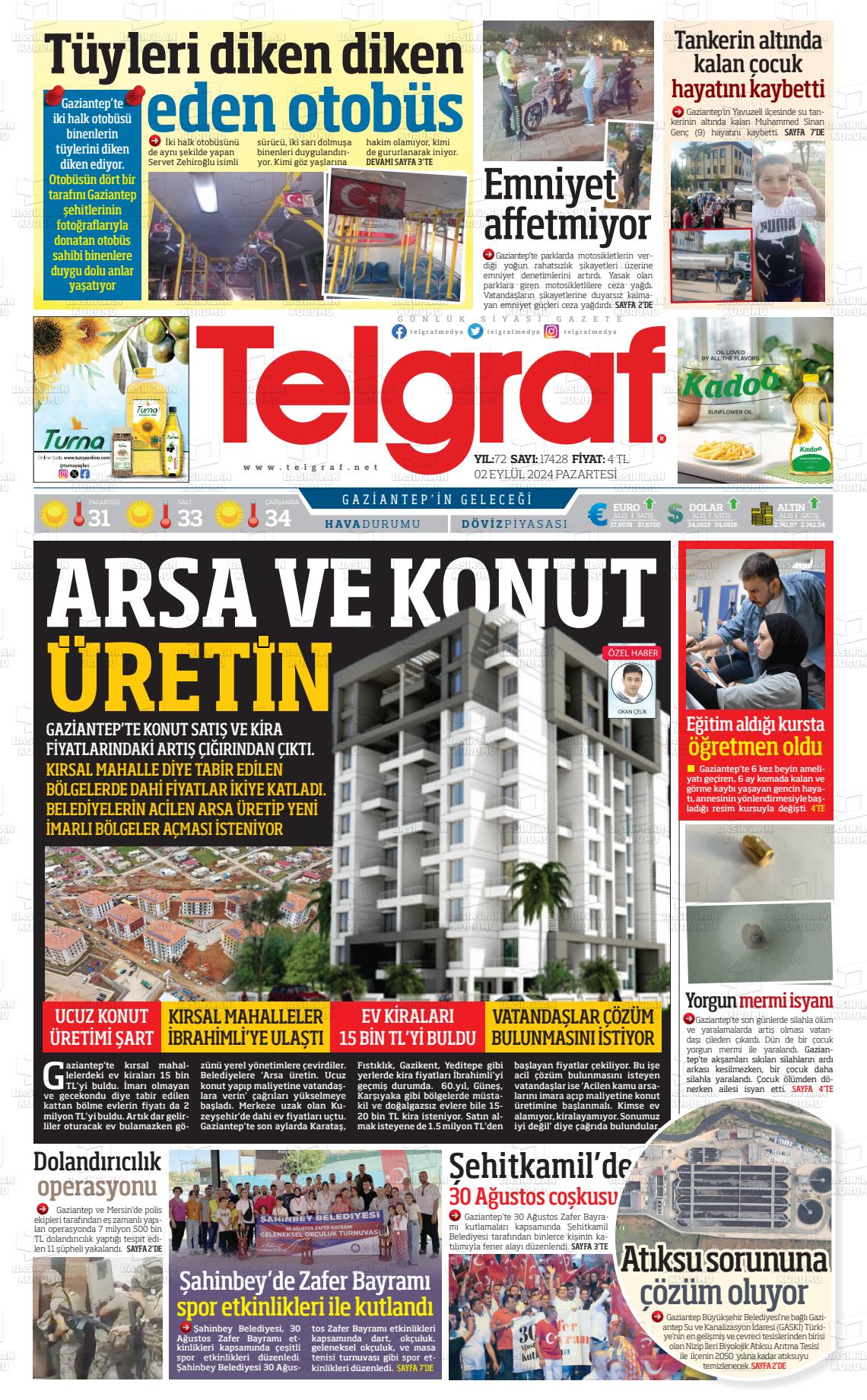 02 Eylül 2024 Telgraf Gazete Manşeti