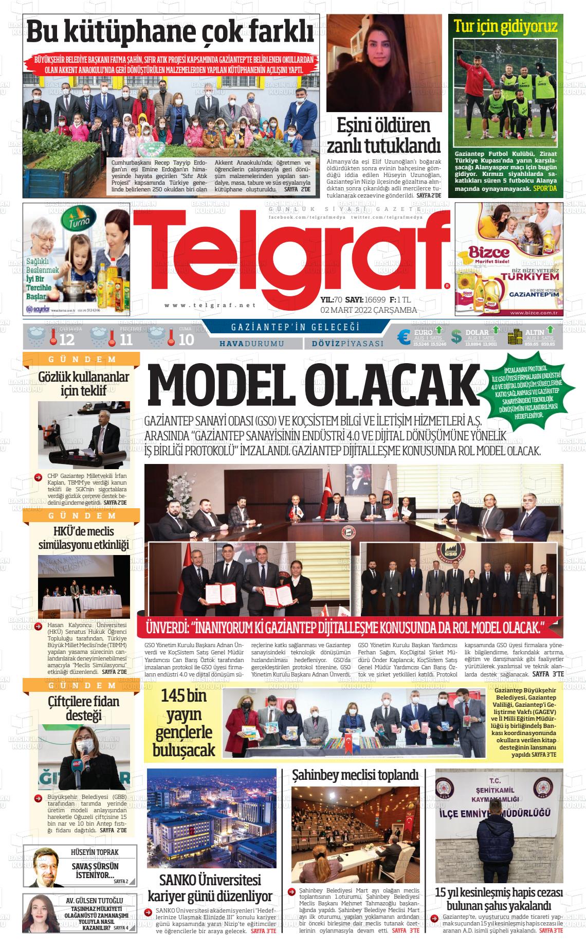 02 Mart 2022 Telgraf Gazete Manşeti