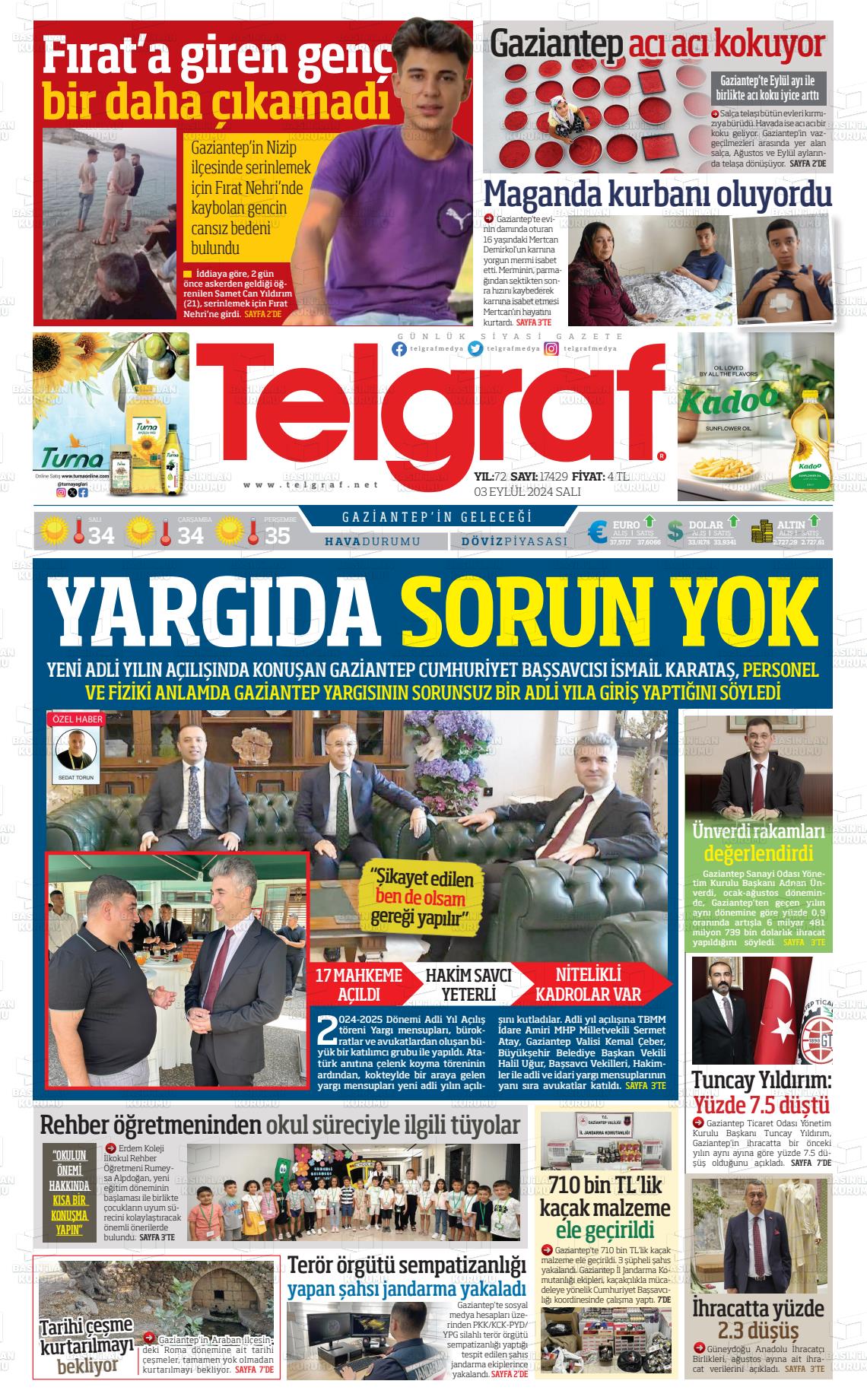 03 Eylül 2024 Telgraf Gazete Manşeti