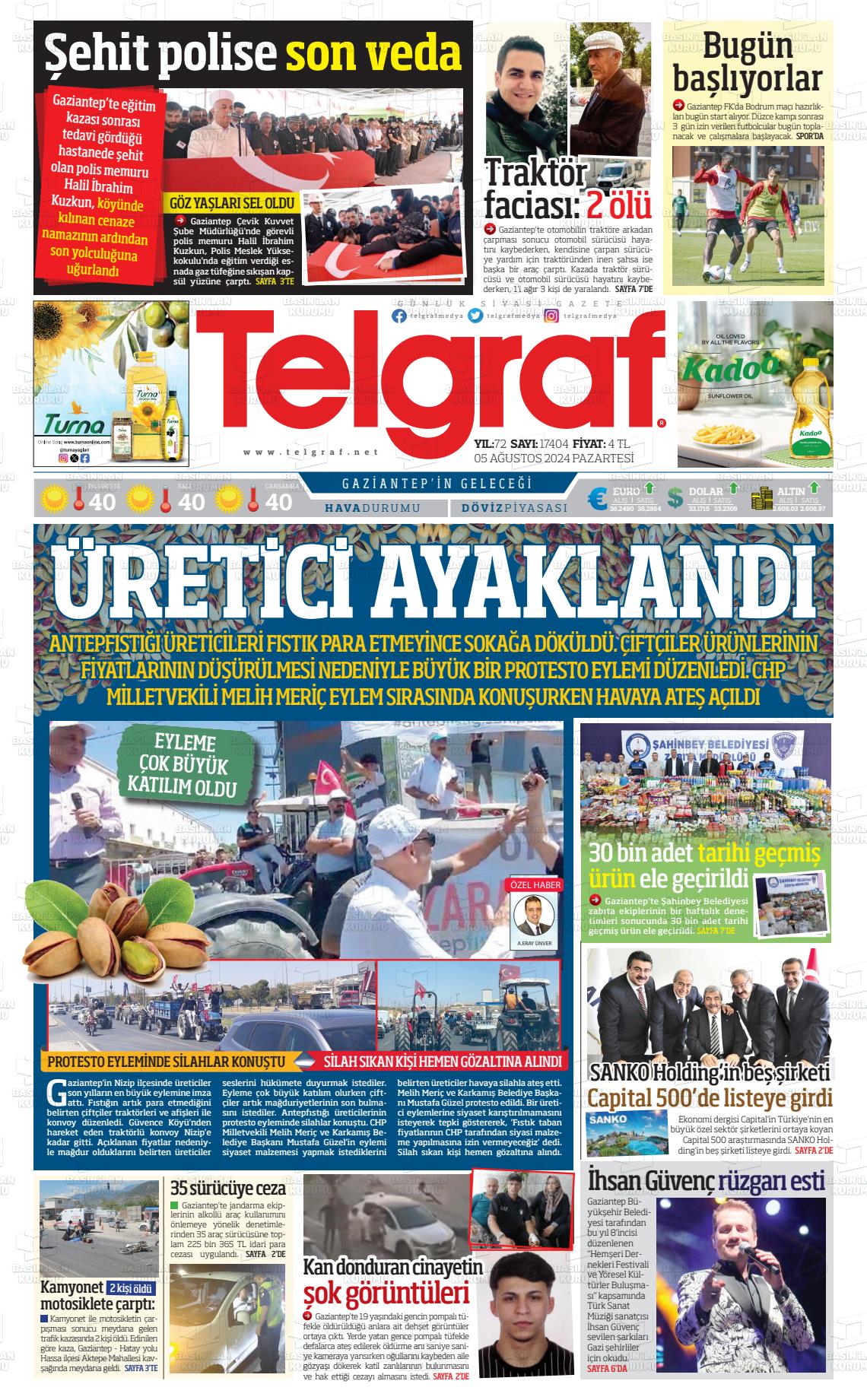 05 Ağustos 2024 Telgraf Gazete Manşeti