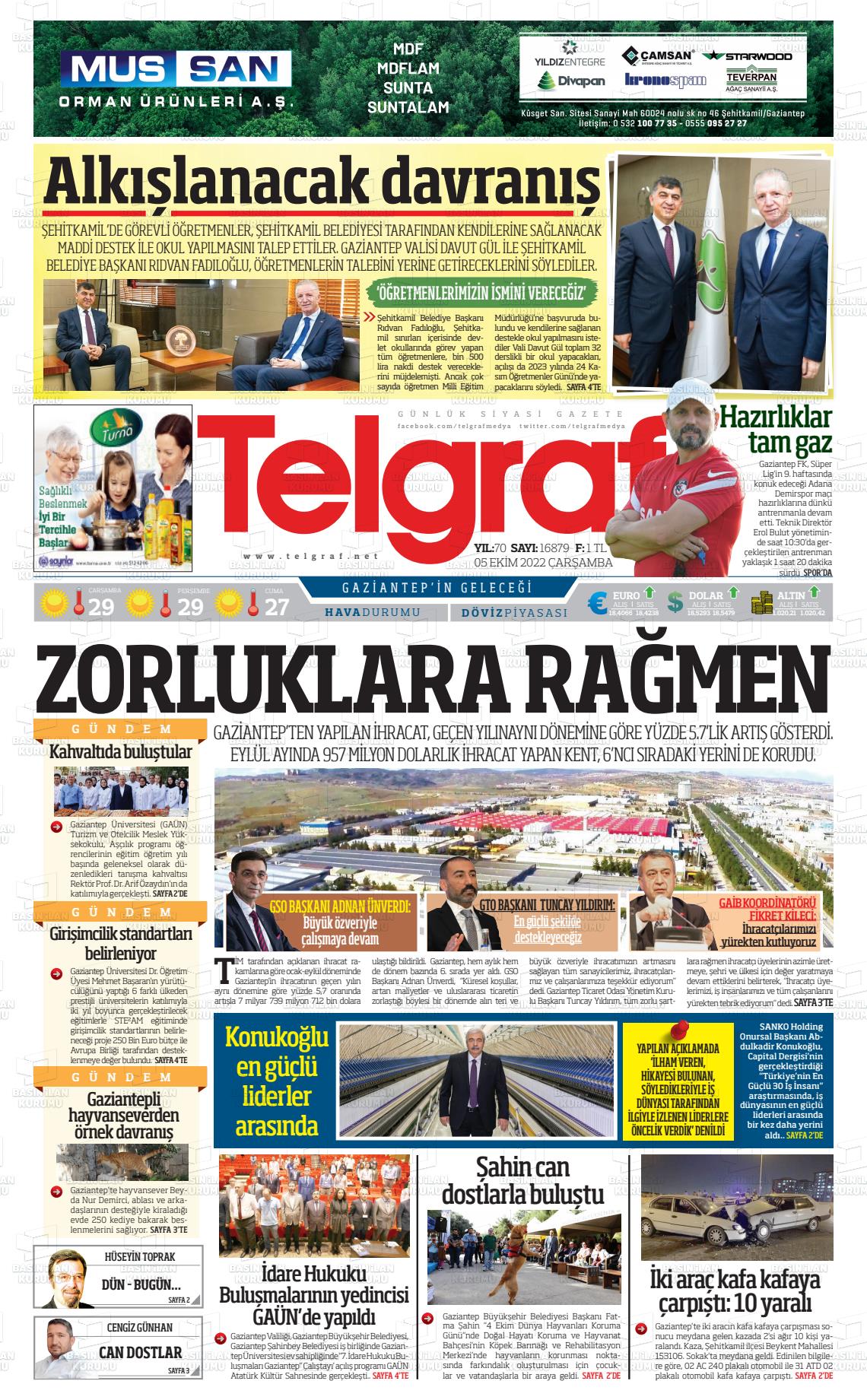 05 Ekim 2022 Telgraf Gazete Manşeti