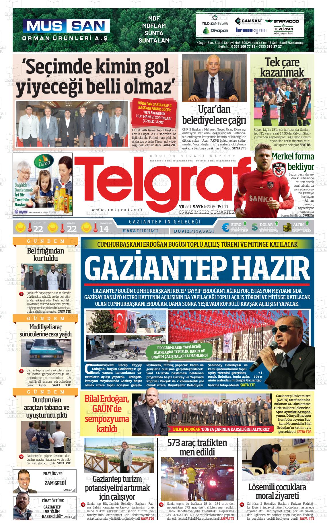 05 Kasım 2022 Telgraf Gazete Manşeti