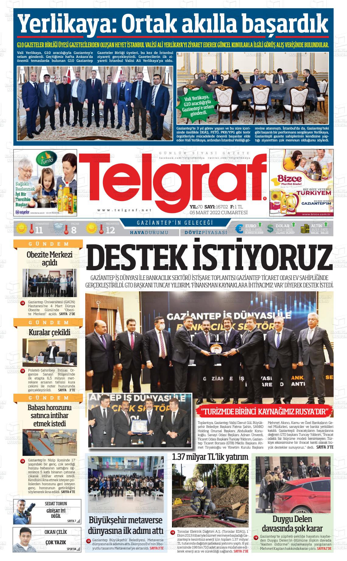 05 Mart 2022 Telgraf Gazete Manşeti