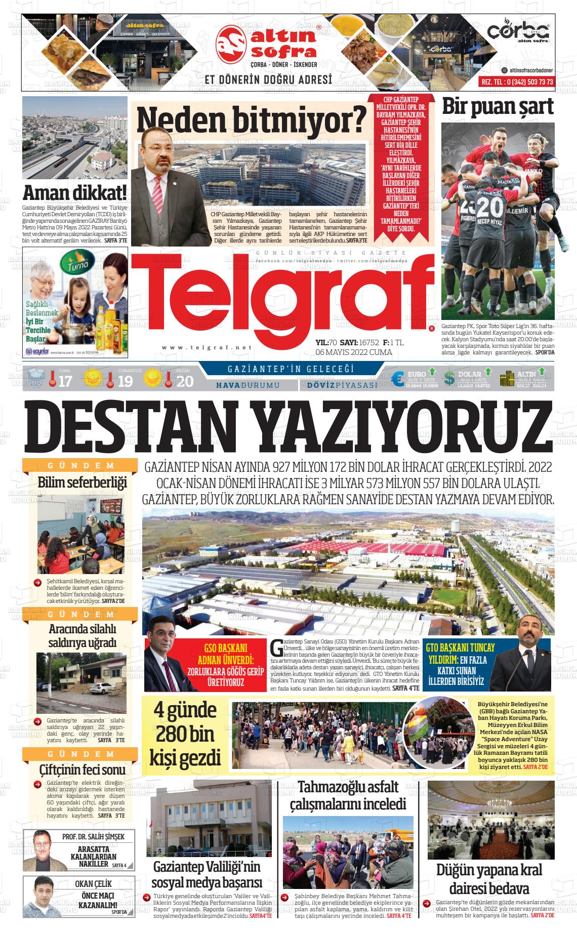 06 Mayıs 2022 Telgraf Gazete Manşeti