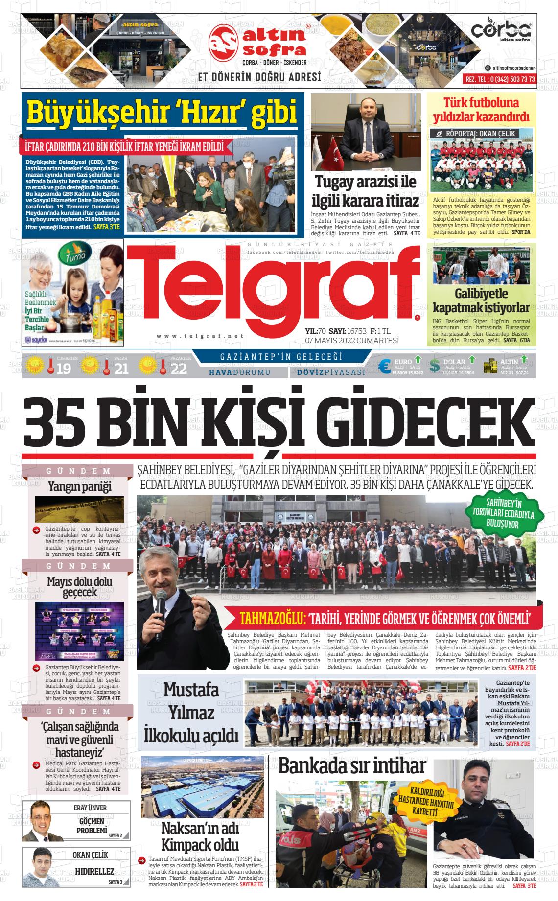 07 Mayıs 2022 Telgraf Gazete Manşeti