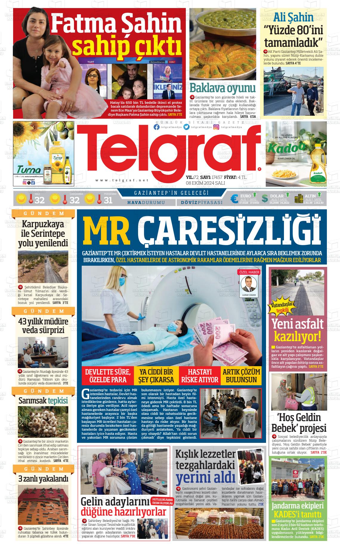 08 Ekim 2024 Telgraf Gazete Manşeti