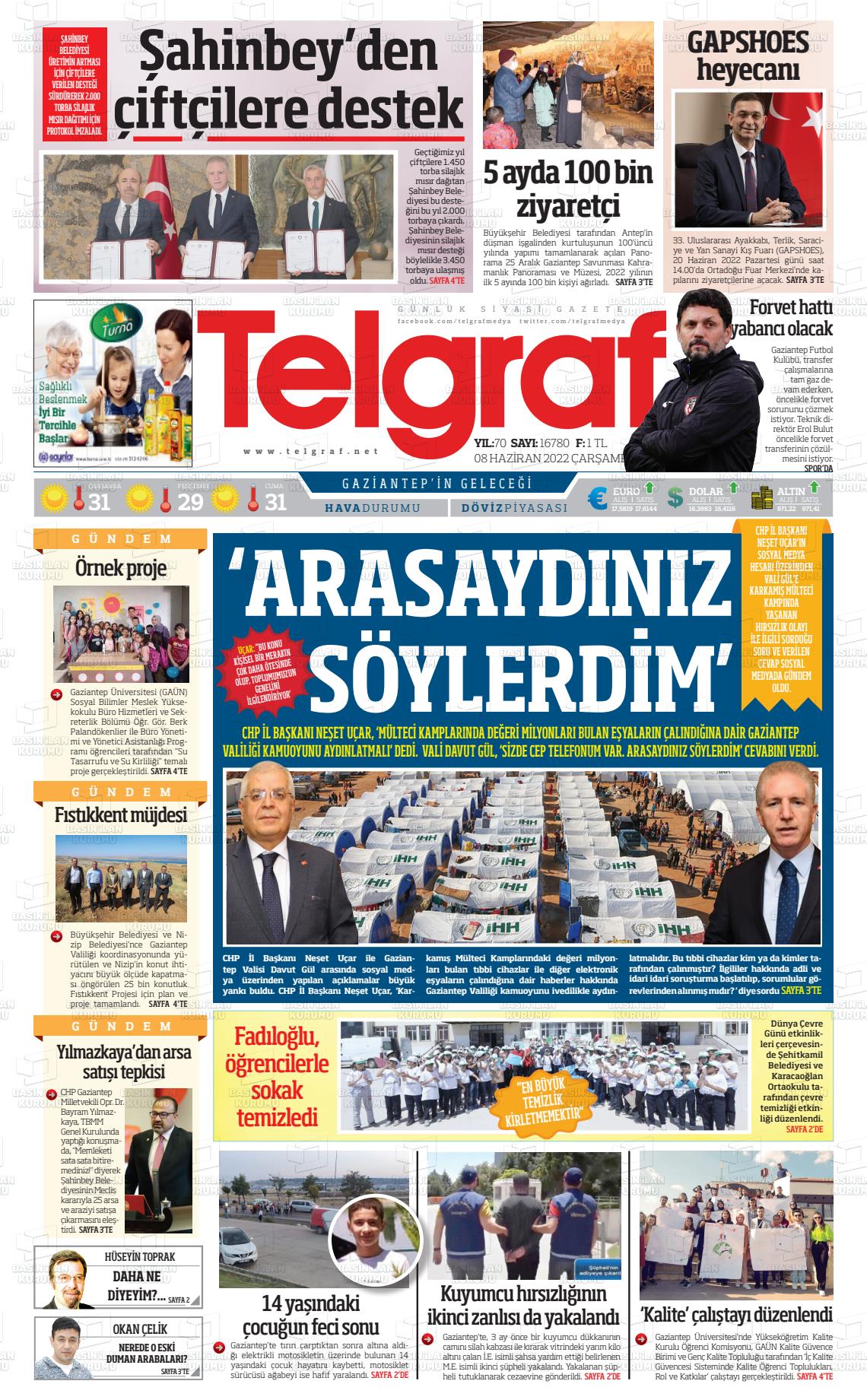 08 Haziran 2022 Telgraf Gazete Manşeti