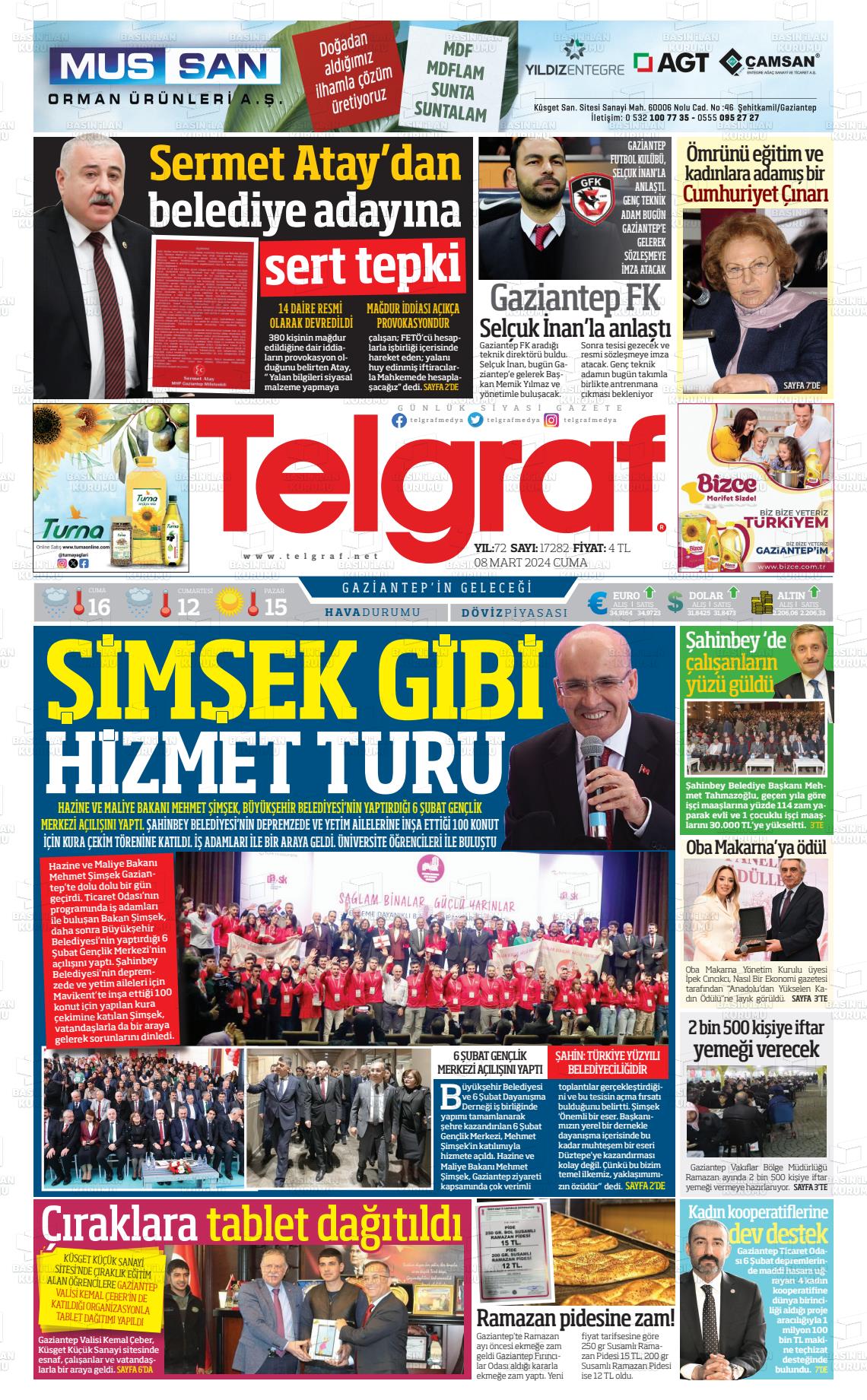 08 Mart 2024 Telgraf Gazete Manşeti