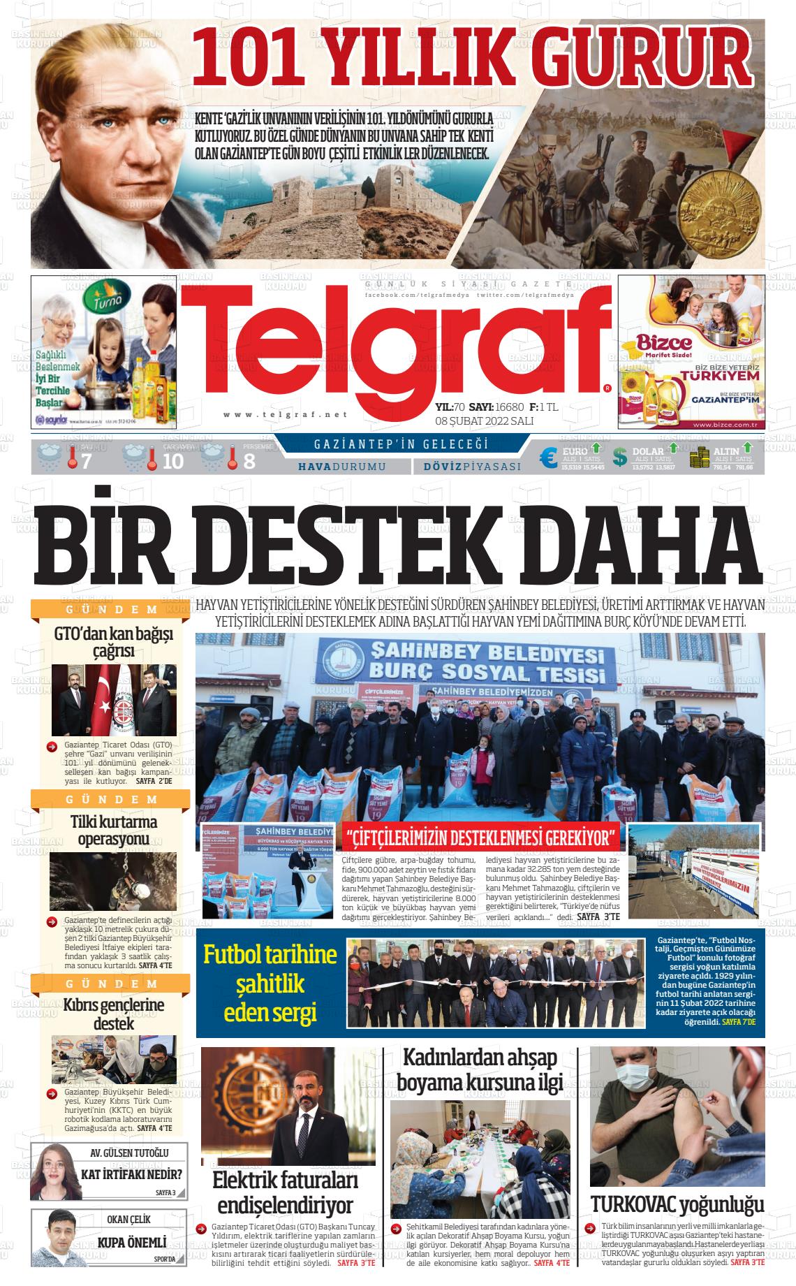 08 Şubat 2022 Telgraf Gazete Manşeti