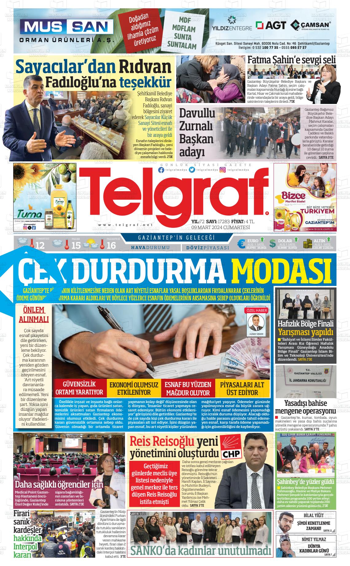 09 Mart 2024 Telgraf Gazete Manşeti