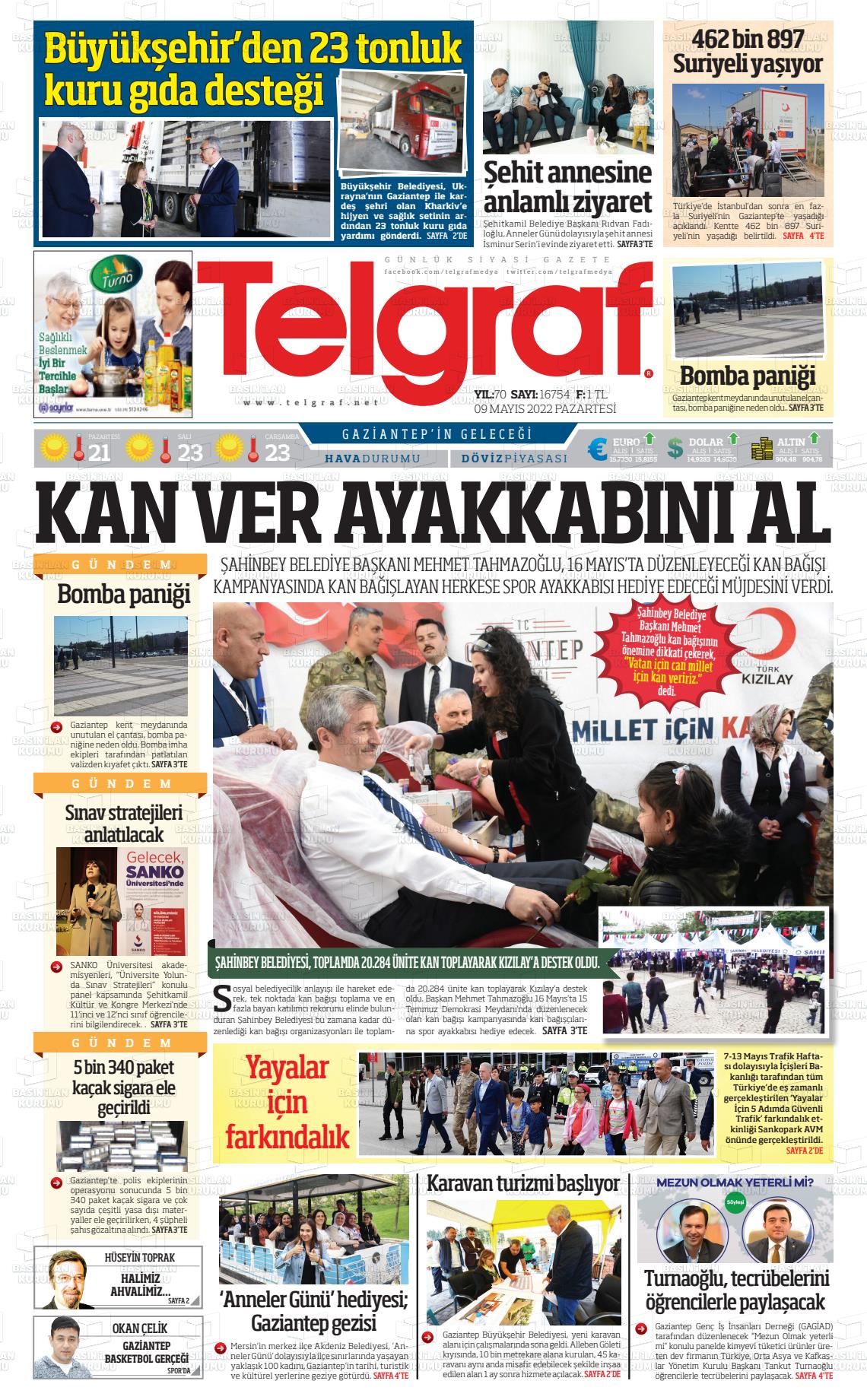 09 Mayıs 2022 Telgraf Gazete Manşeti