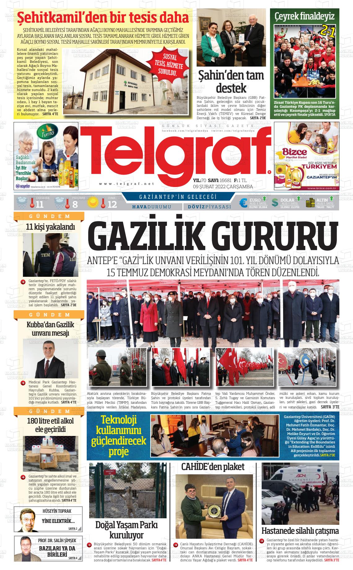 09 Şubat 2022 Telgraf Gazete Manşeti