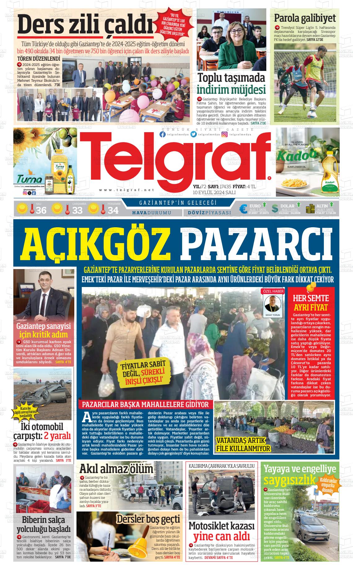 10 Eylül 2024 Telgraf Gazete Manşeti