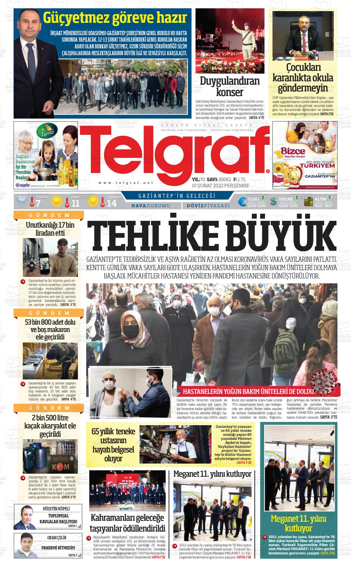 10 Şubat 2022 Telgraf Gazete Manşeti