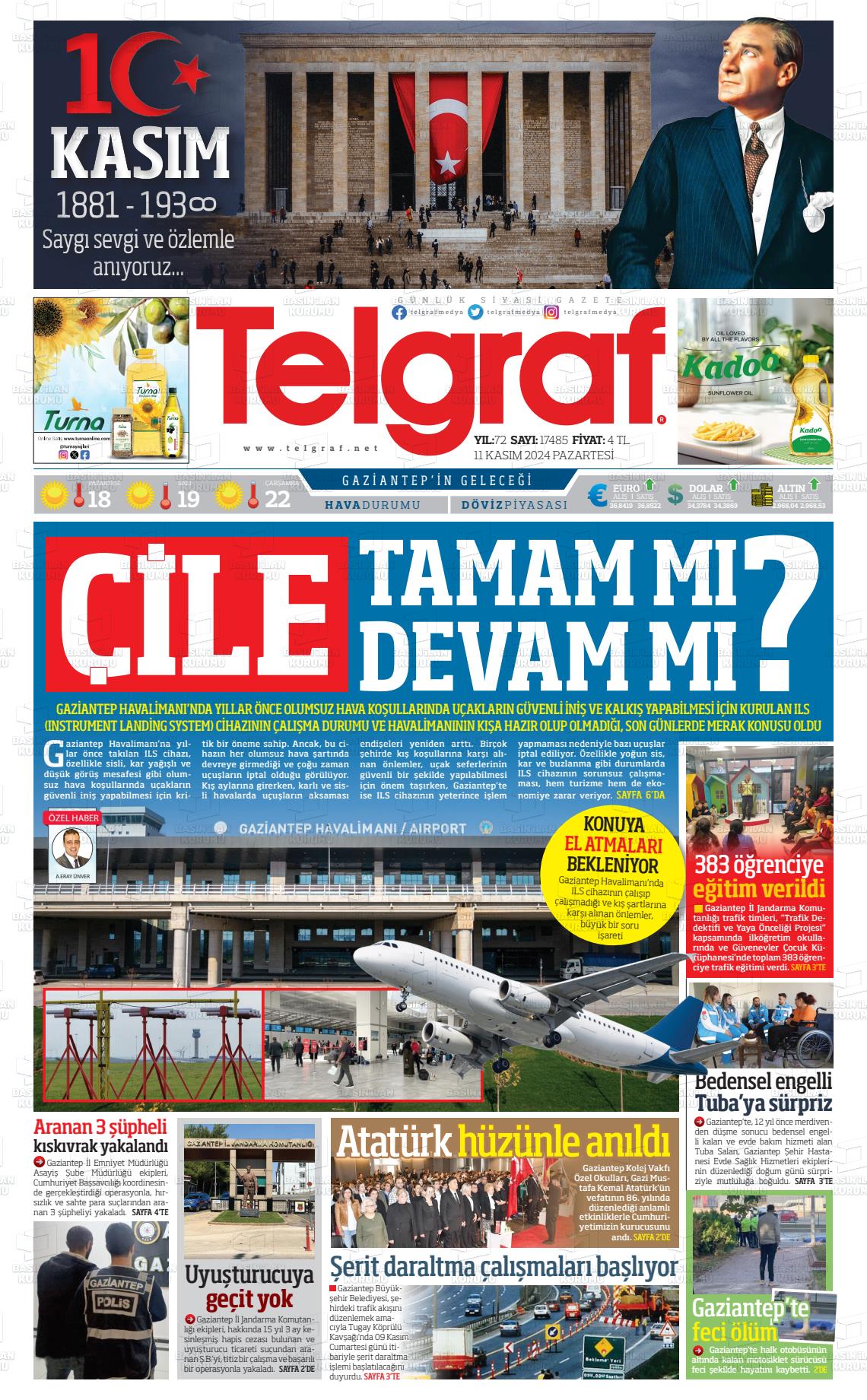 11 Kasım 2024 Telgraf Gazete Manşeti