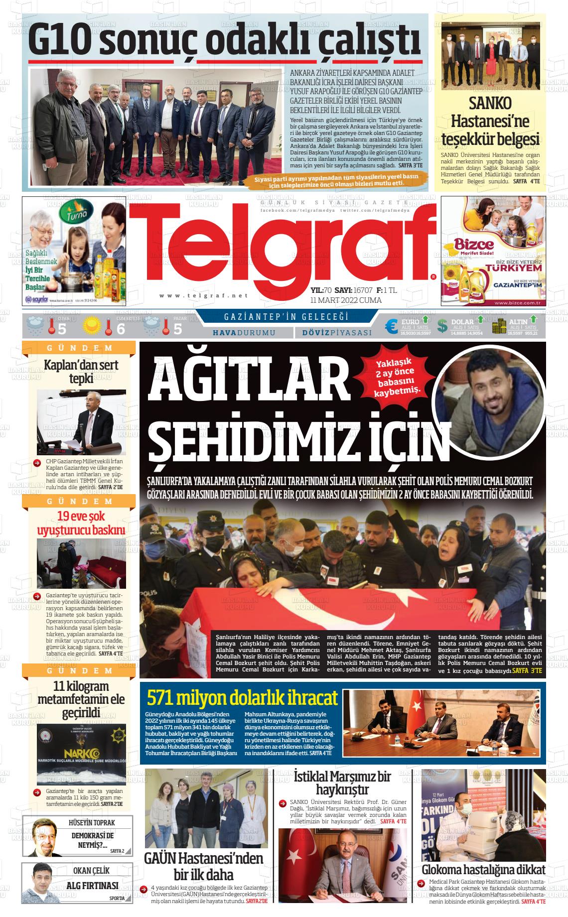 11 Mart 2022 Telgraf Gazete Manşeti