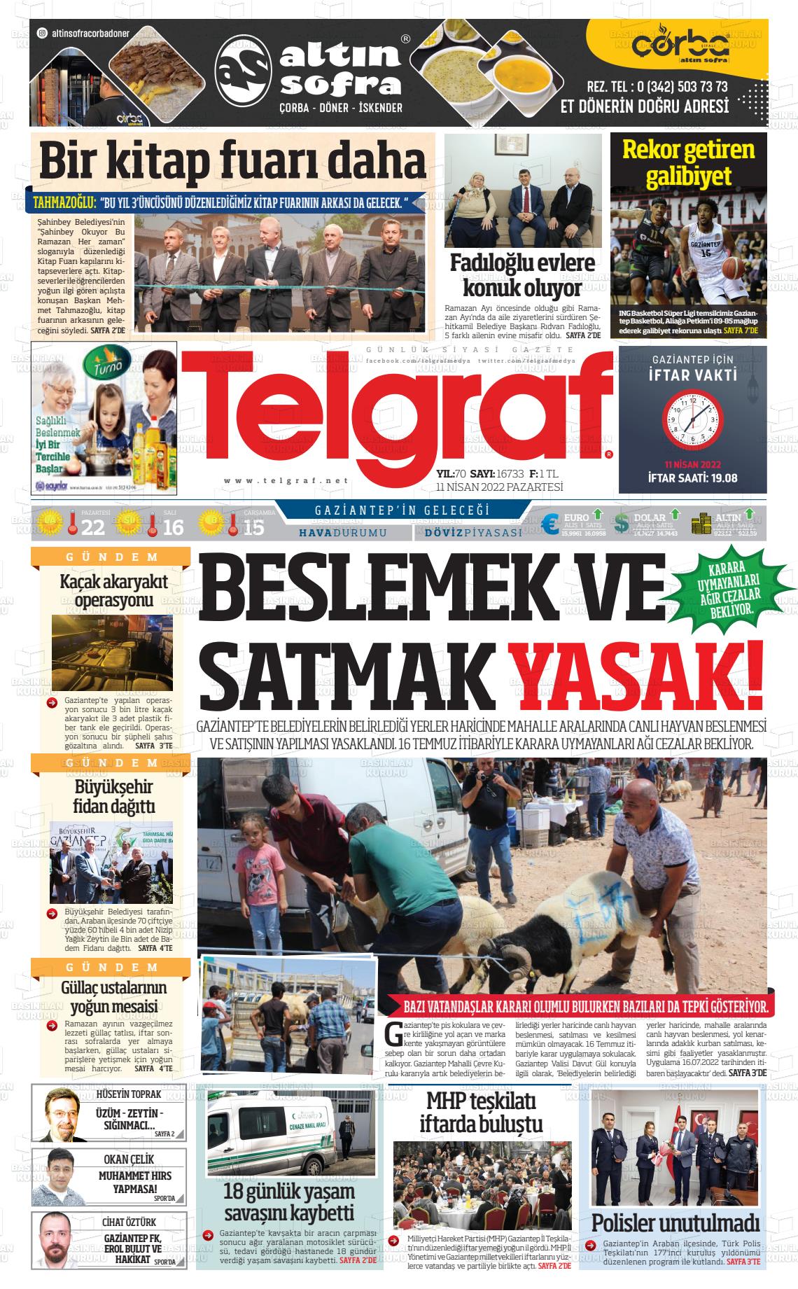 11 Nisan 2022 Telgraf Gazete Manşeti